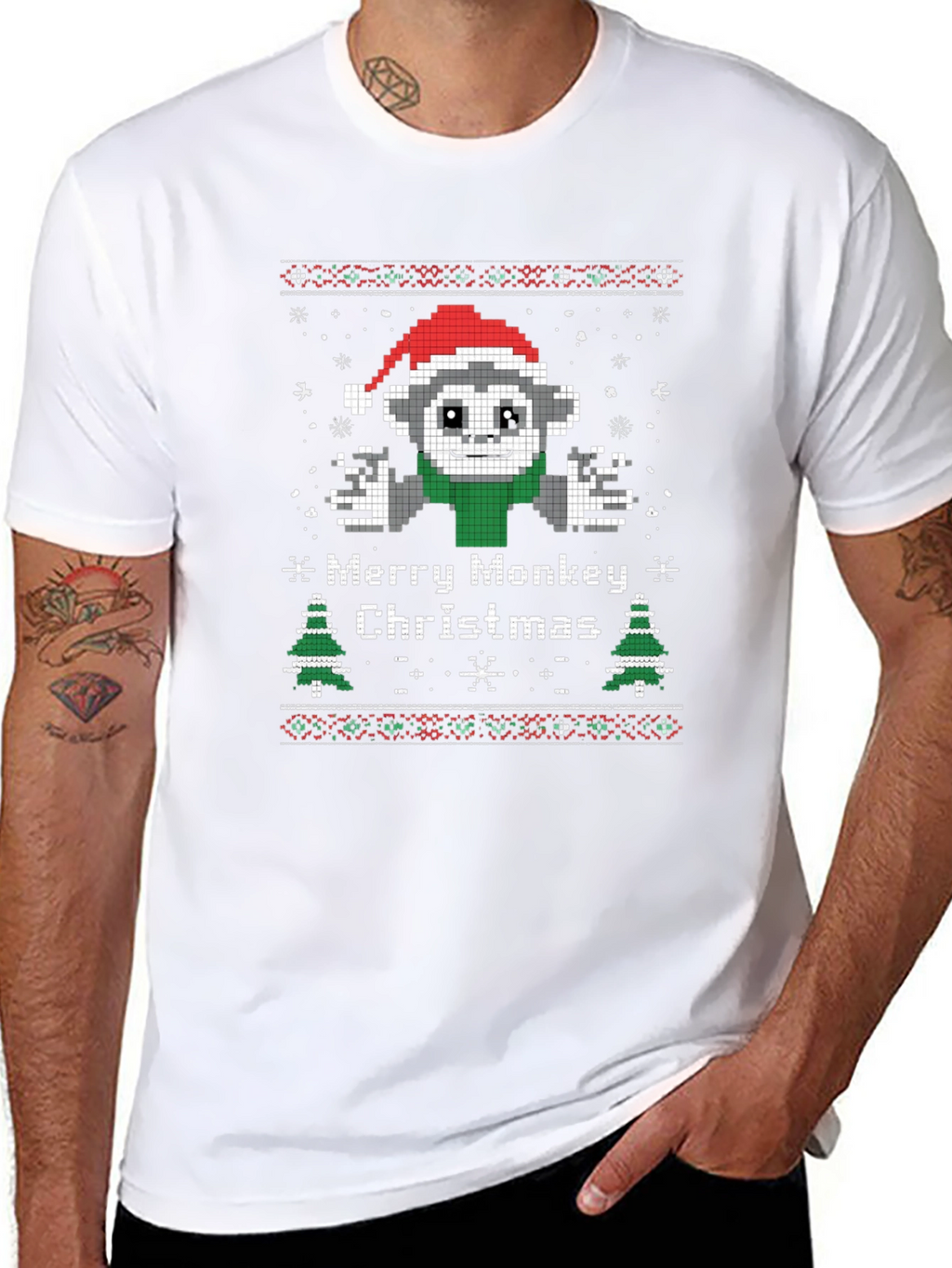 Merry Monkey Christmas Graphic T-Shirt