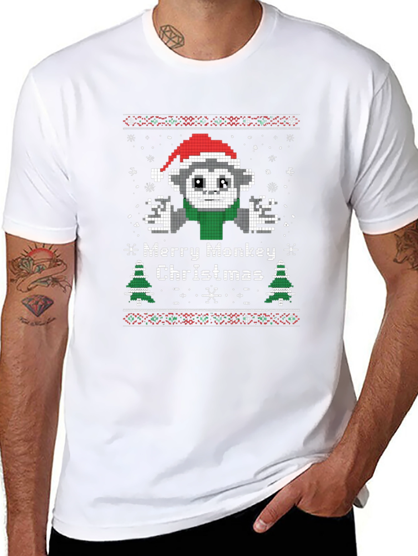 Merry Monkey Christmas Graphic T-Shirt