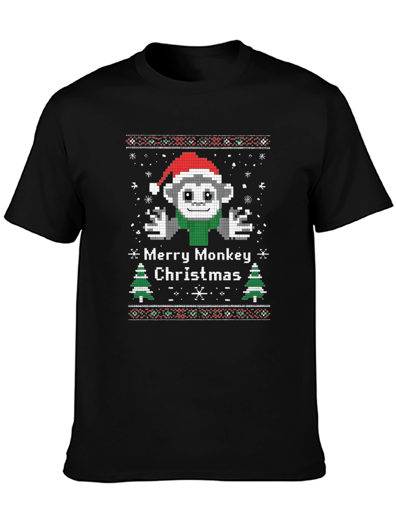 Merry Monkey Christmas Graphic T-Shirt