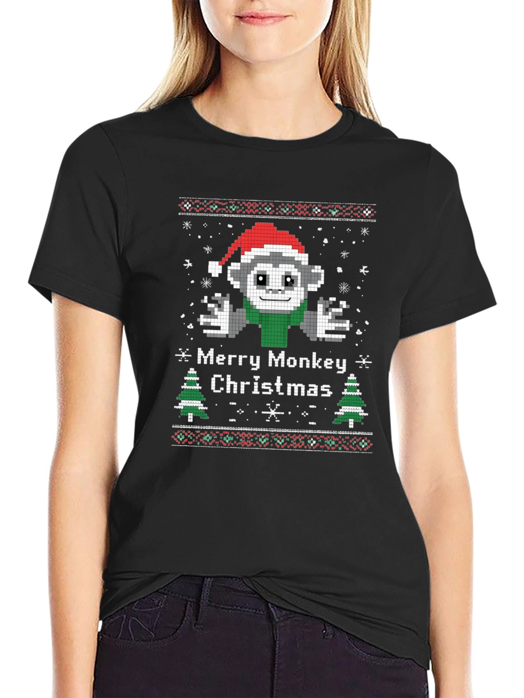 Merry Monkey Christmas Graphic T-Shirt