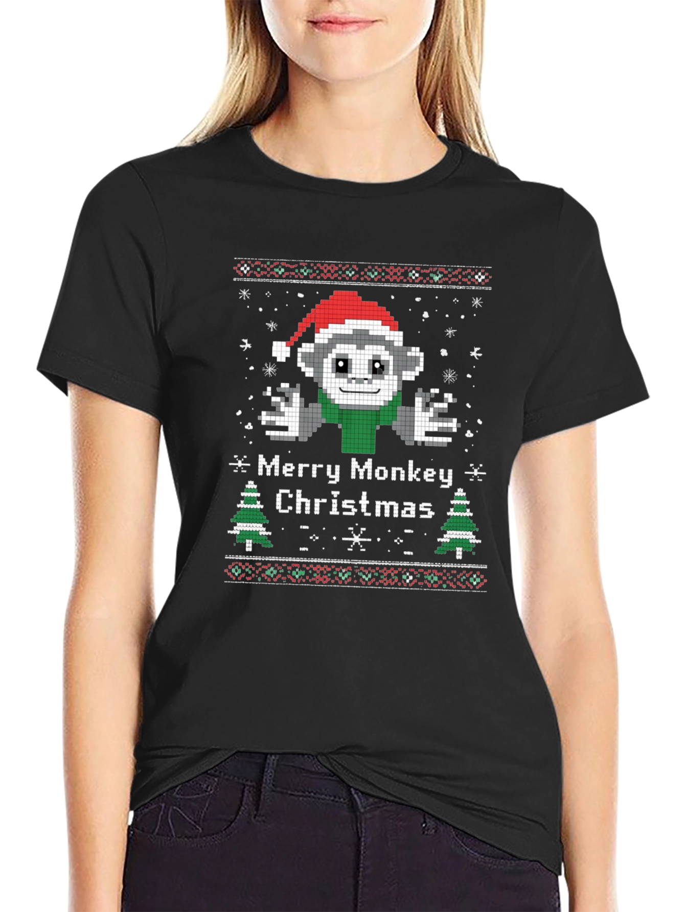Merry Monkey Christmas Graphic T-Shirt