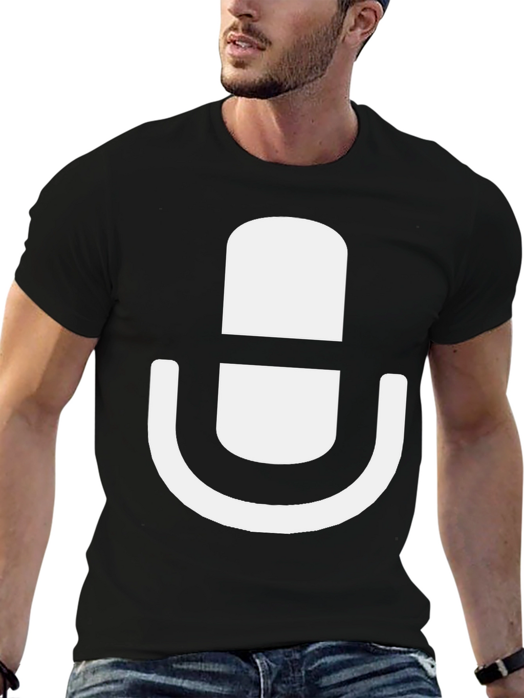 Podcast Mic Graphic Tee - Black Cotton T-Shirt