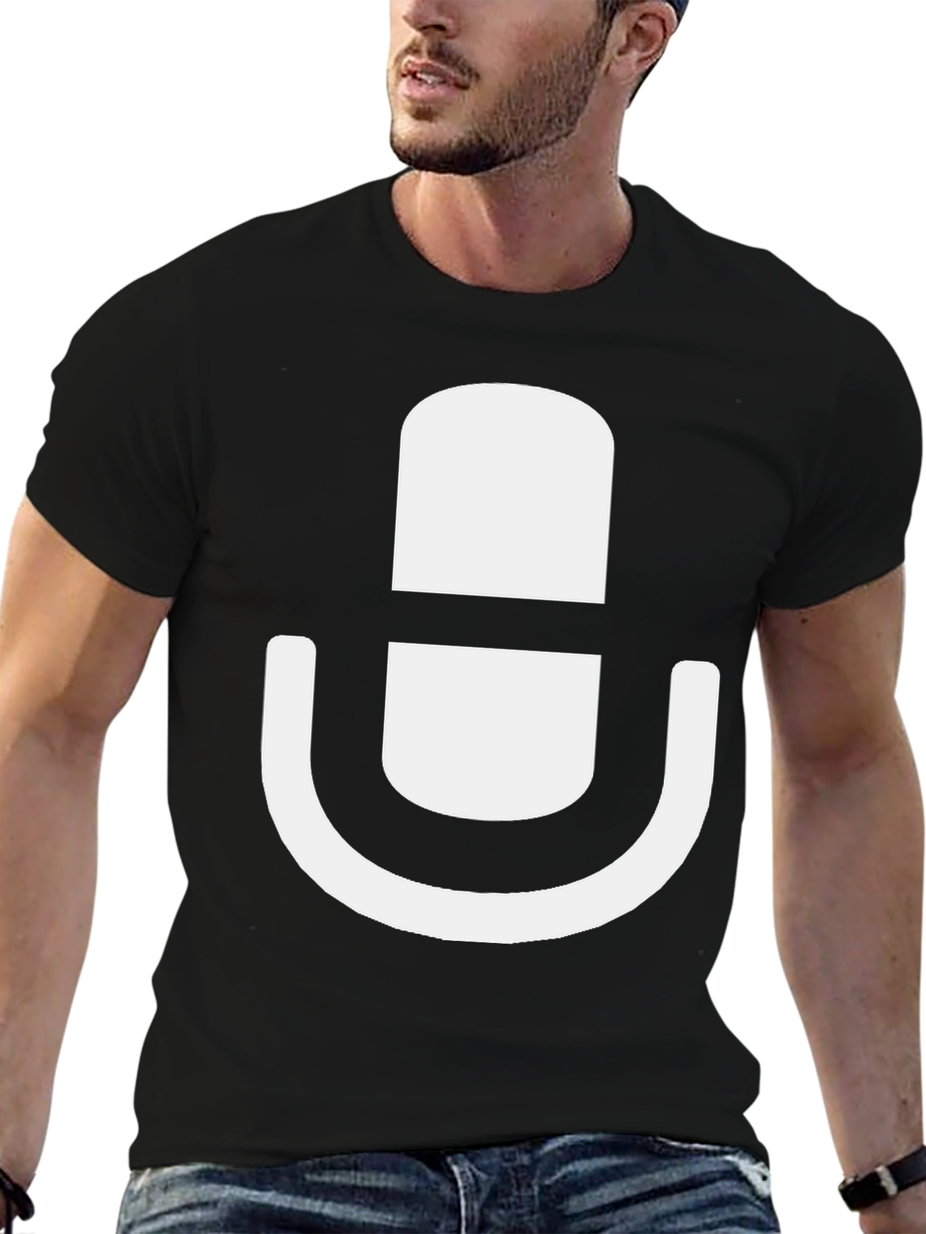Podcast Mic Graphic Tee - Black Cotton T-Shirt