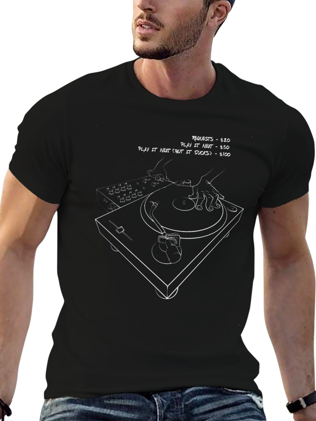 DJ Turntable T-Shirt: Music Request Menu Tee