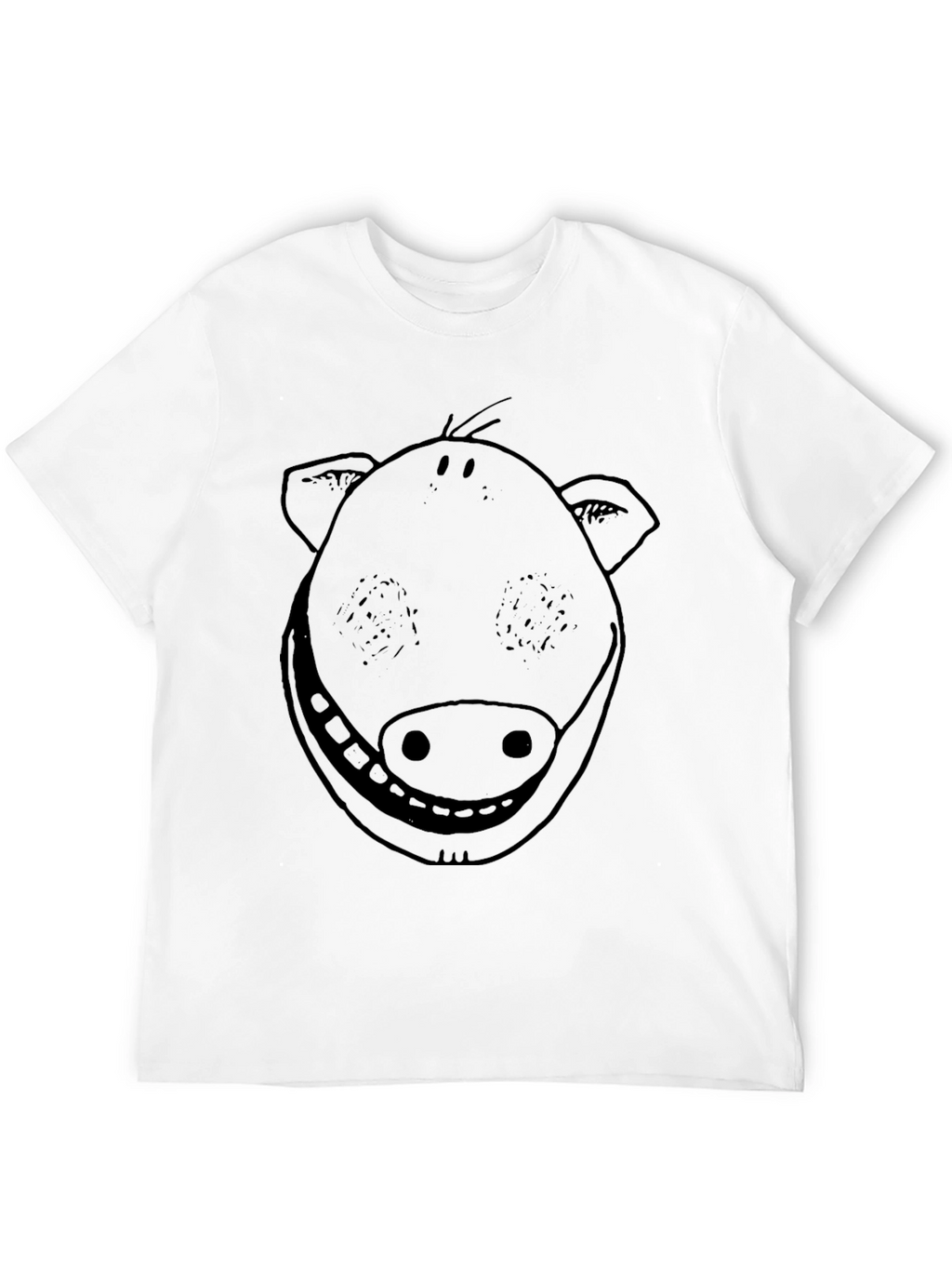 Smiling Pig Face Graphic Tee - Black Cotton T-Shirt