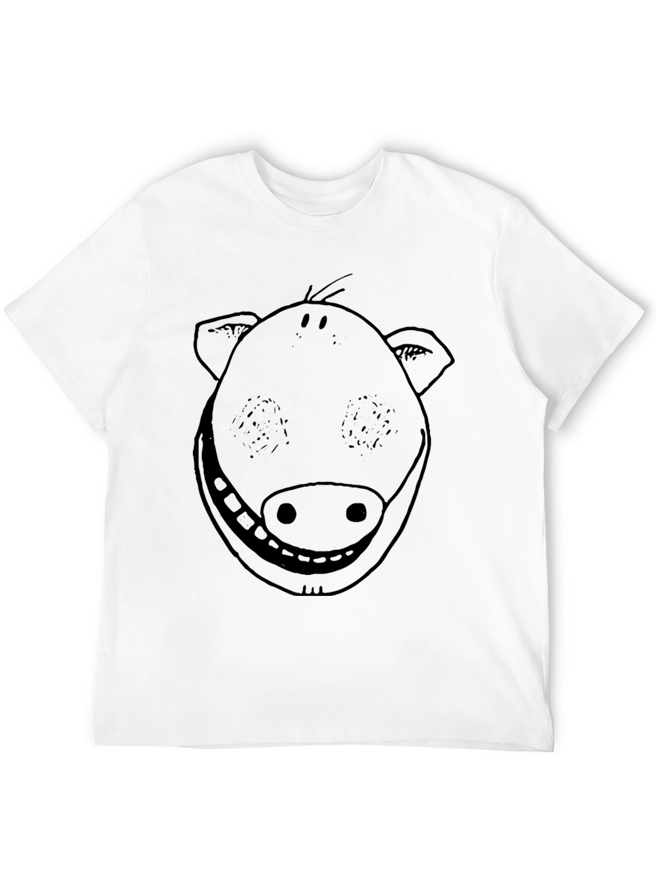 Smiling Pig Face Graphic Tee - Black Cotton T-Shirt