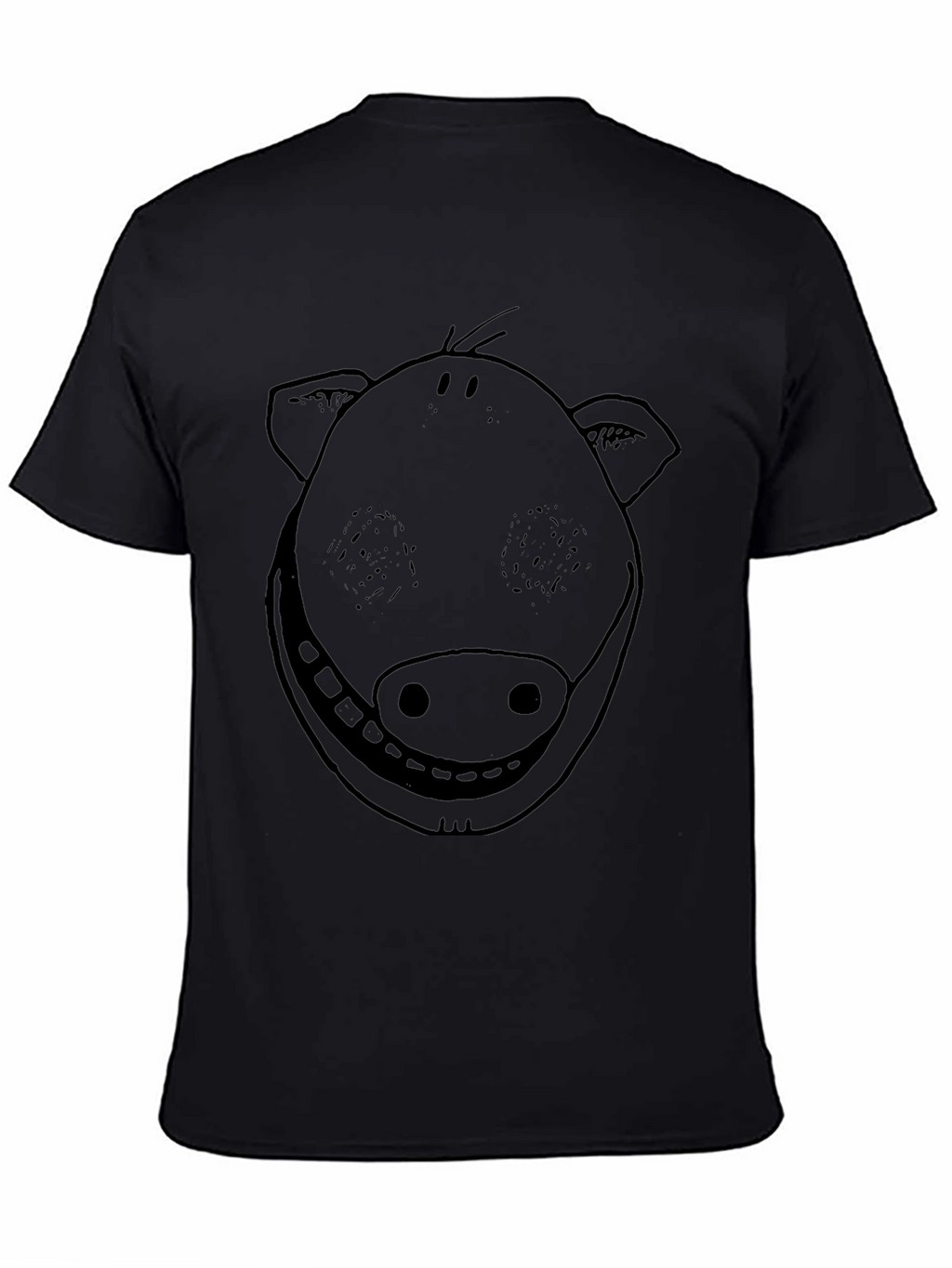 Smiling Pig Face Graphic Tee - Black Cotton T-Shirt