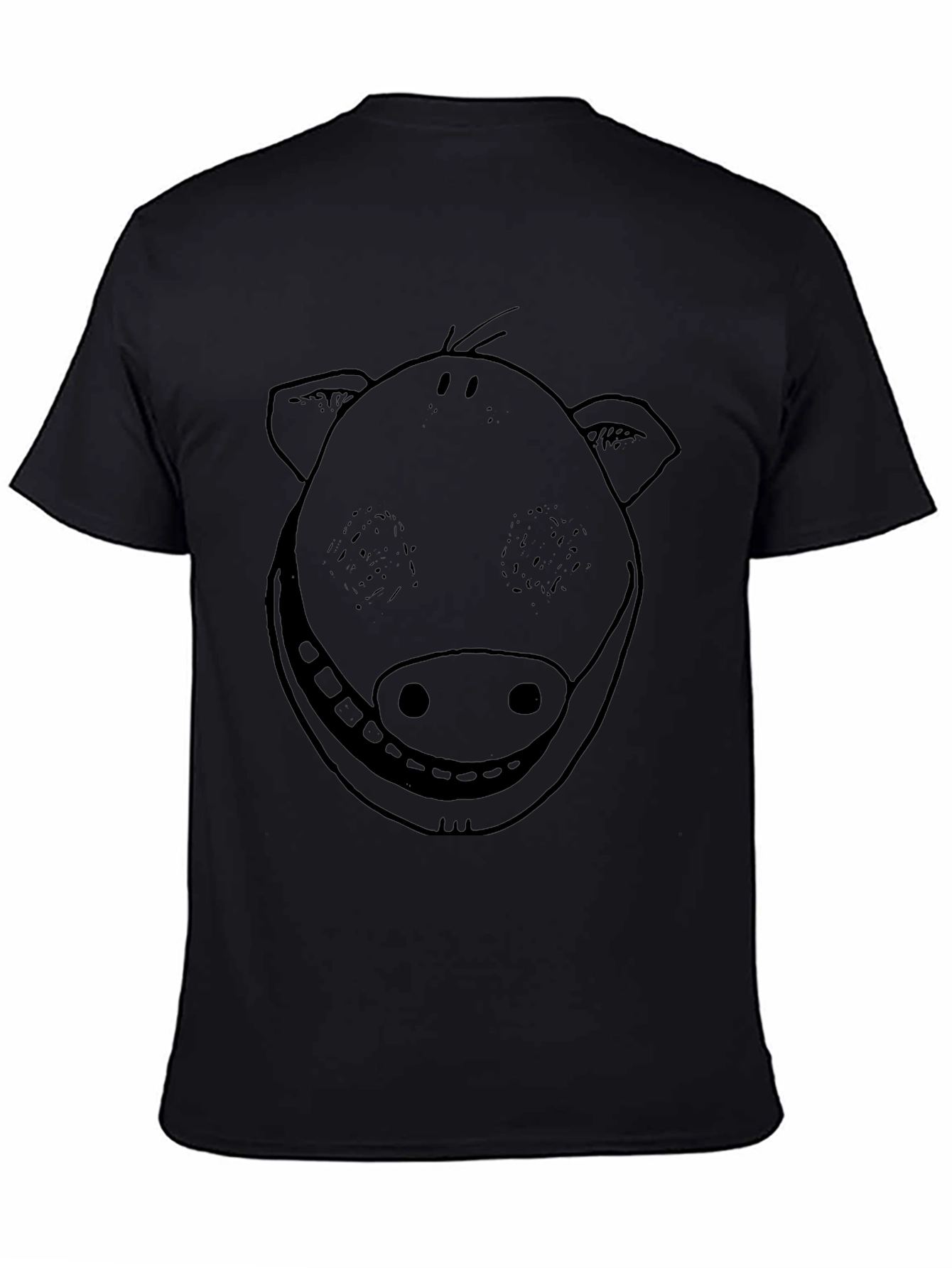 Smiling Pig Face Graphic Tee - Black Cotton T-Shirt