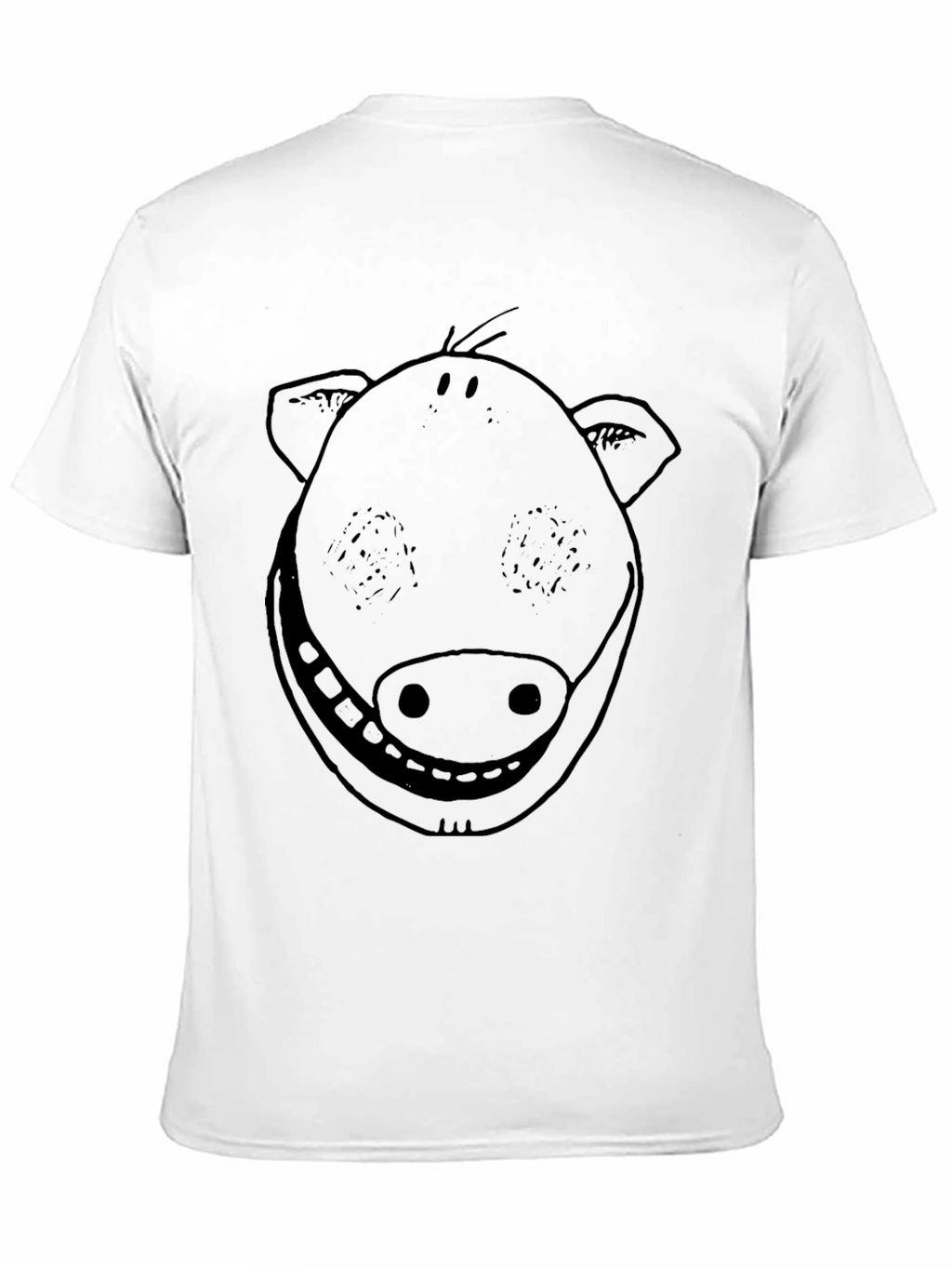 Smiling Pig Face Graphic Tee - Black Cotton T-Shirt