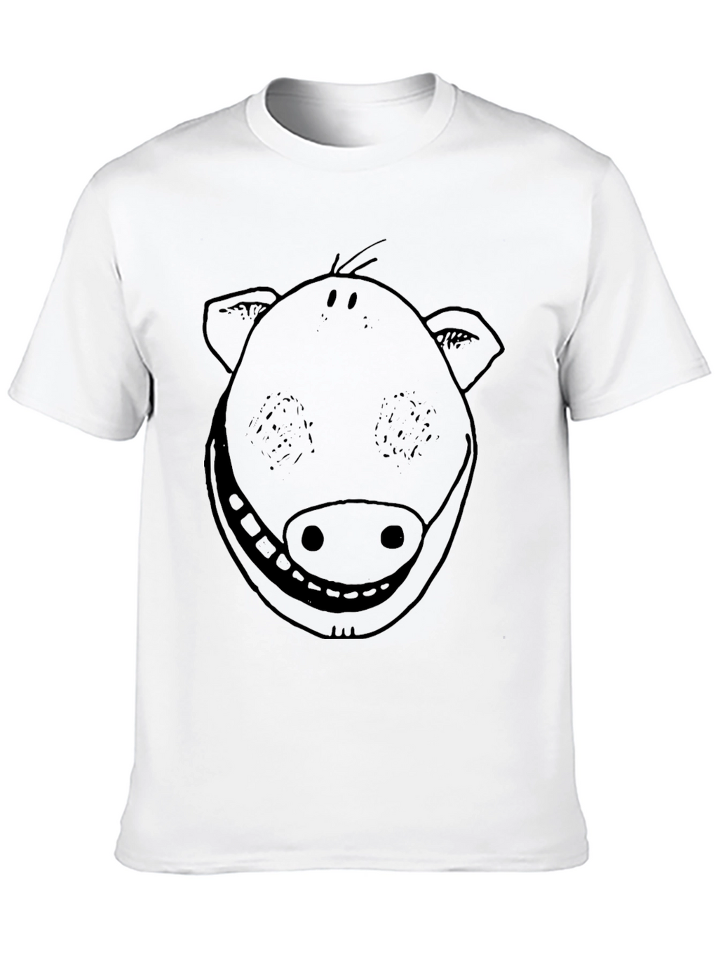 Smiling Pig Face Graphic Tee - Black Cotton T-Shirt