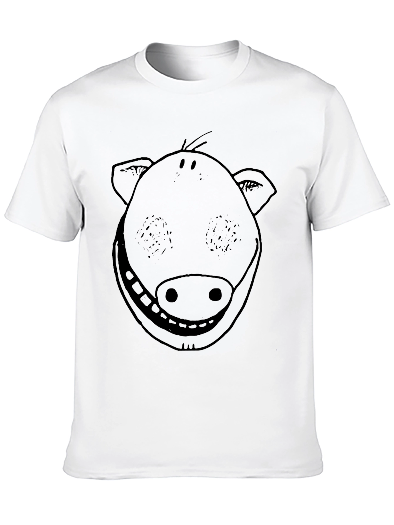 Smiling Pig Face Graphic Tee - Black Cotton T-Shirt