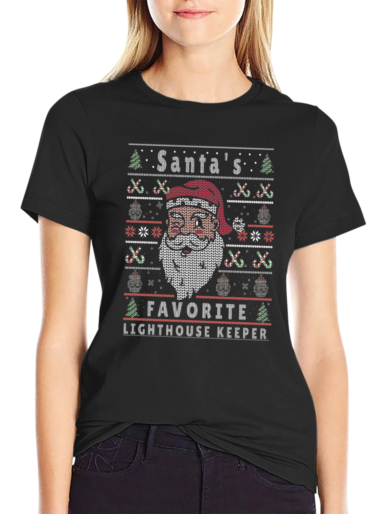 Santas Favorite Lighthouse Keeper Ugly Christmas T-Shirt