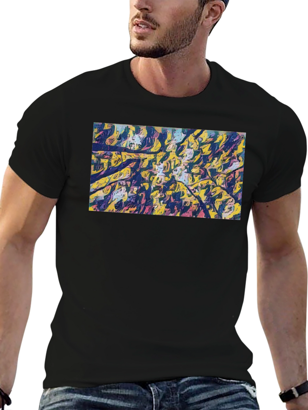 Abstract Art Tee - Modern Black Cotton T-Shirt