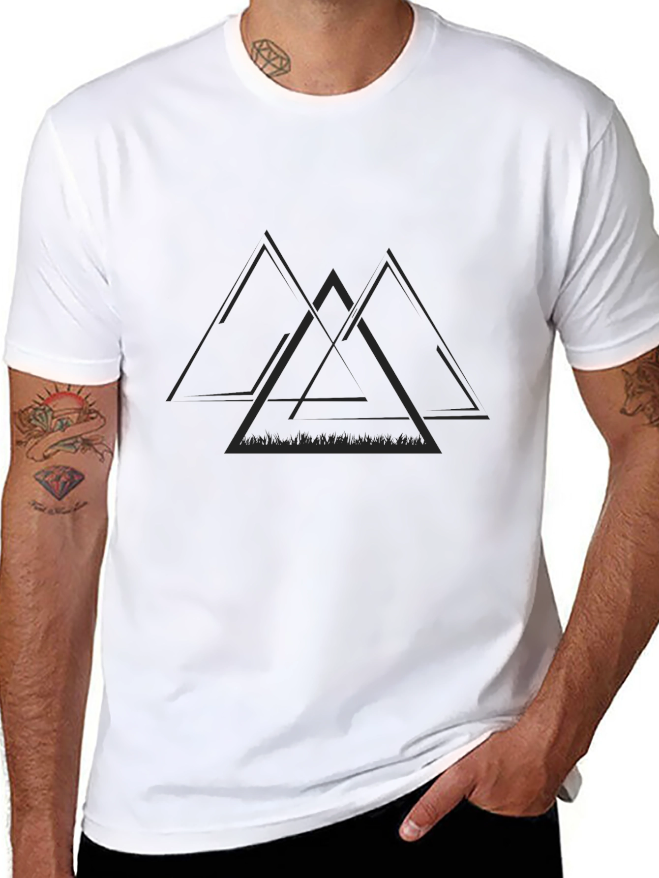 Mens Black T-Shirt with Geometric Triangle Design