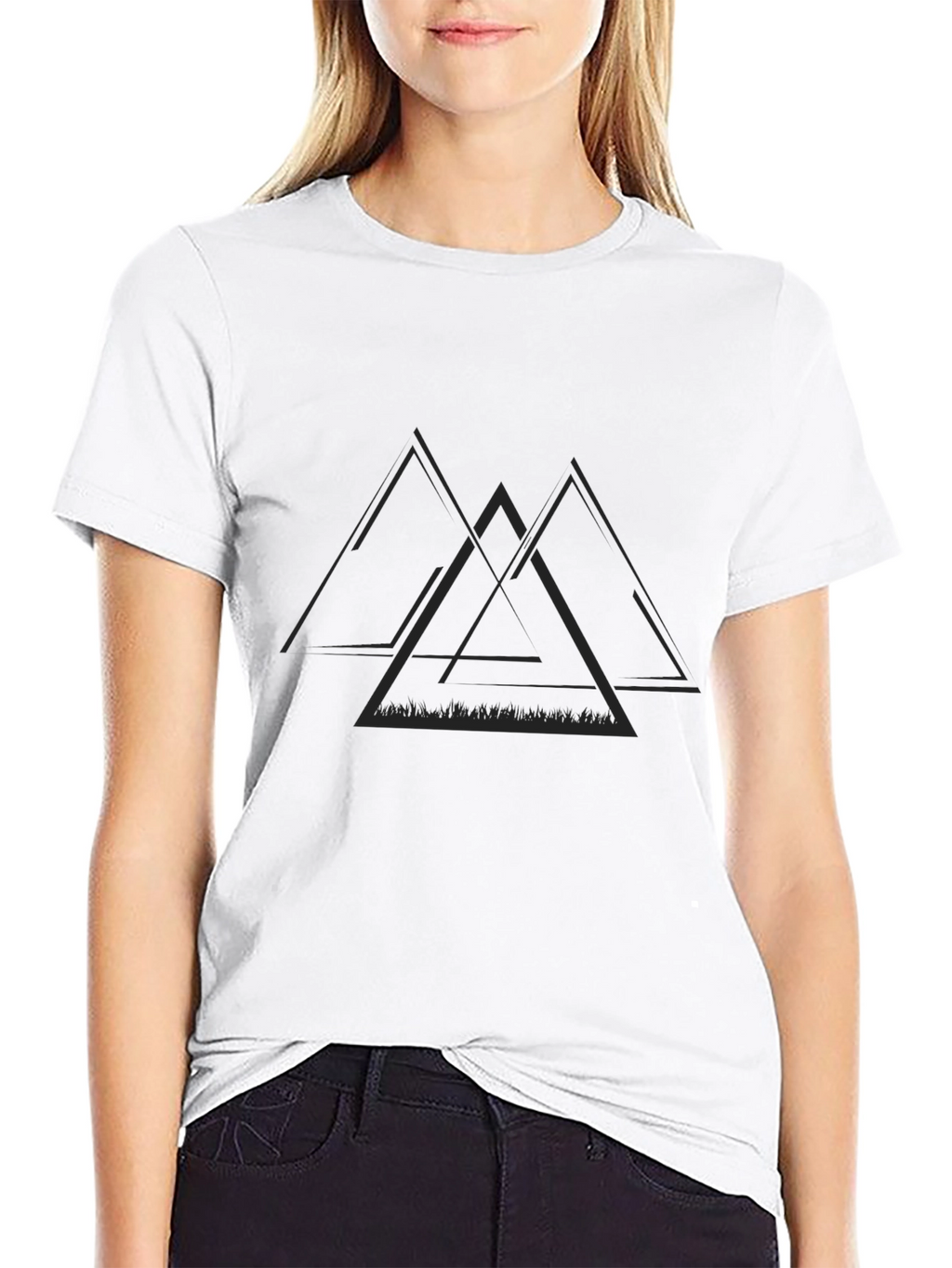 Mens Black T-Shirt with Geometric Triangle Design