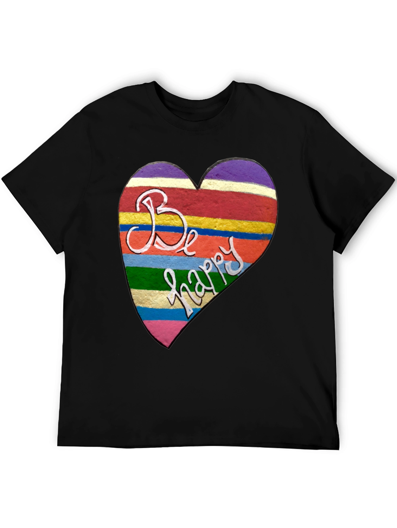 Be Happy Heart Stripe Graphic Tee - Unisex