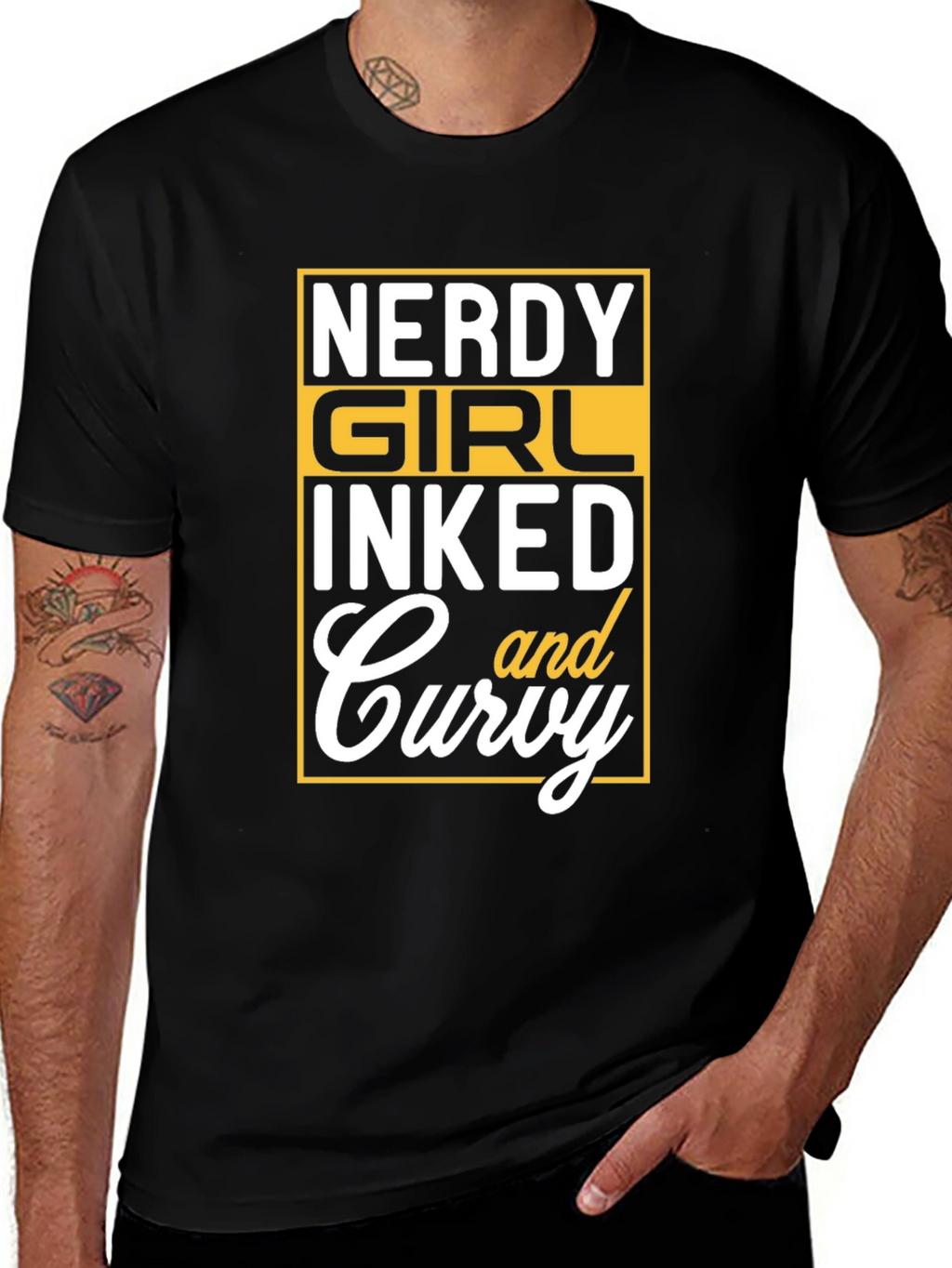 Nerdy Girl Inked and Curvy Graphic Tee - Black