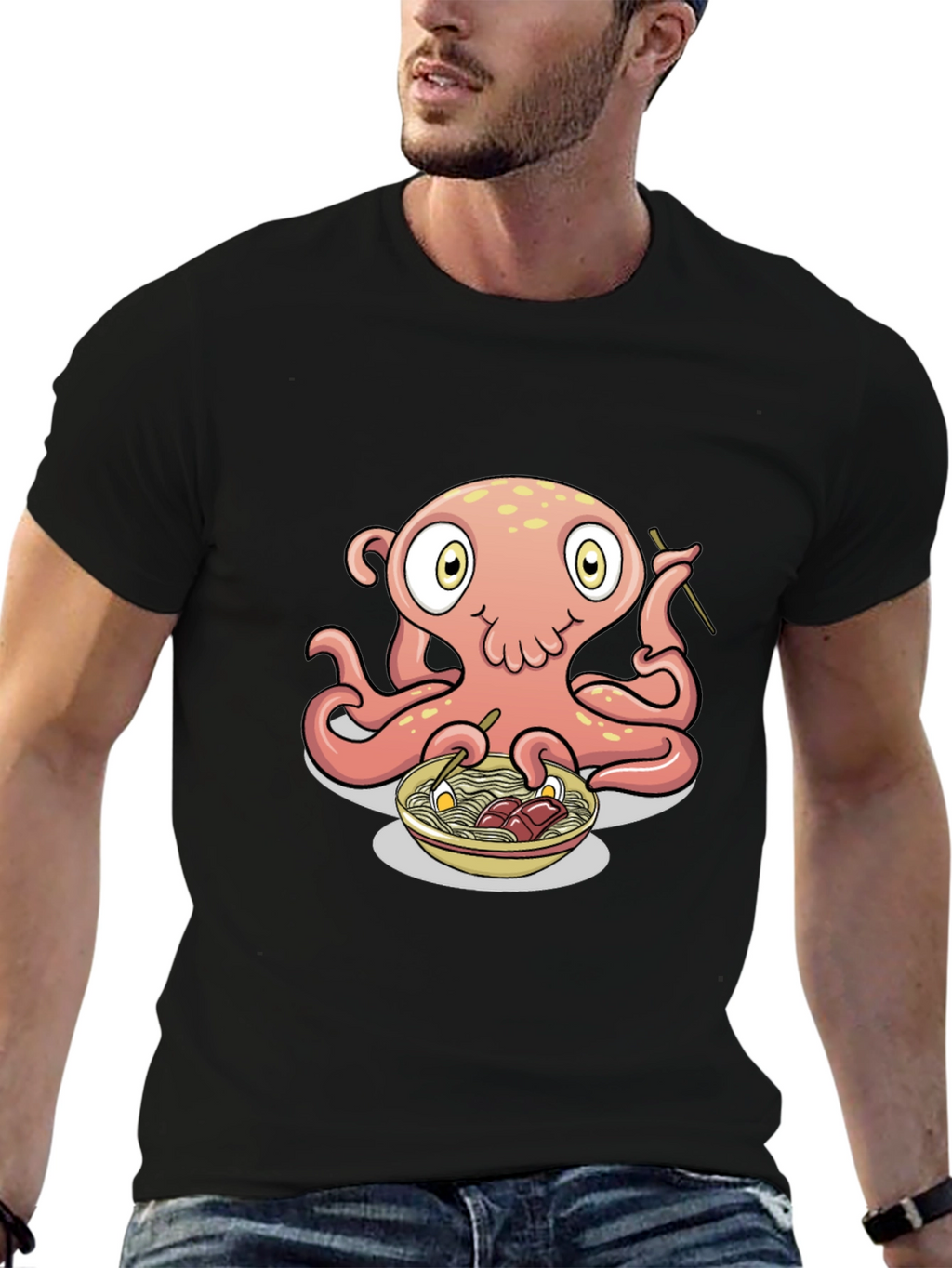 Octopus Ramen Graphic Tee - Black Cotton T-Shirt