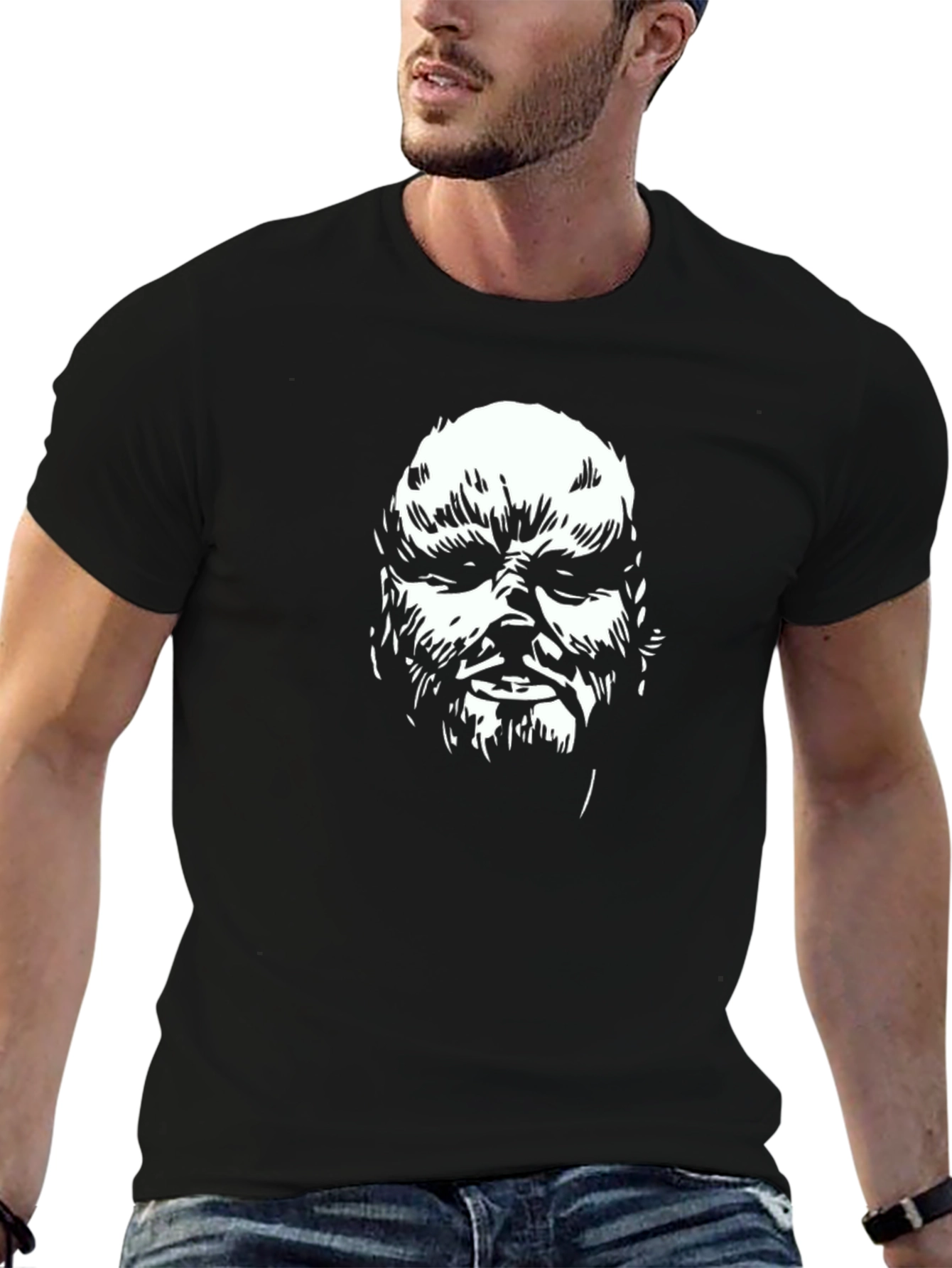 Black Graphic Tee - Grotesque Face Design