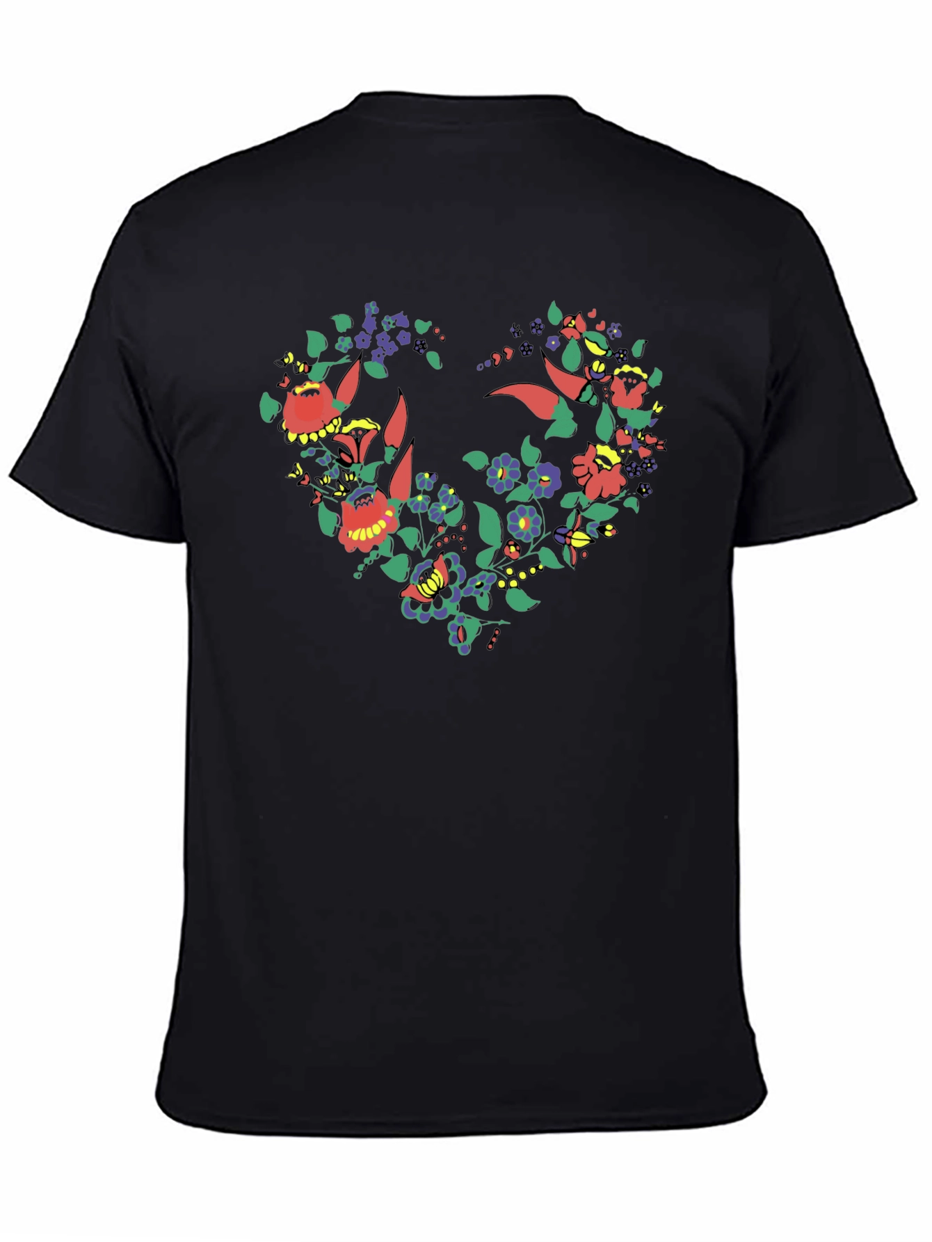 Floral Heart Graphic Tee - Stylish Black T-Shirt