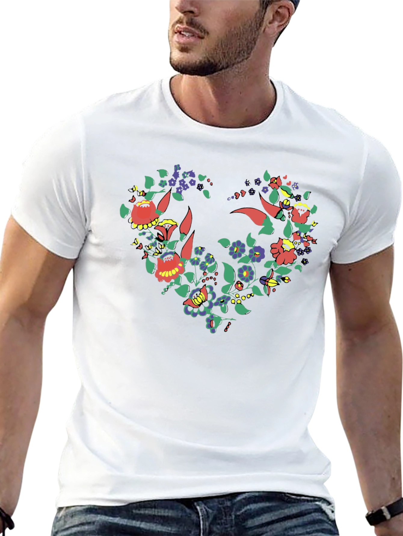 Floral Heart Graphic Tee - Stylish Black T-Shirt