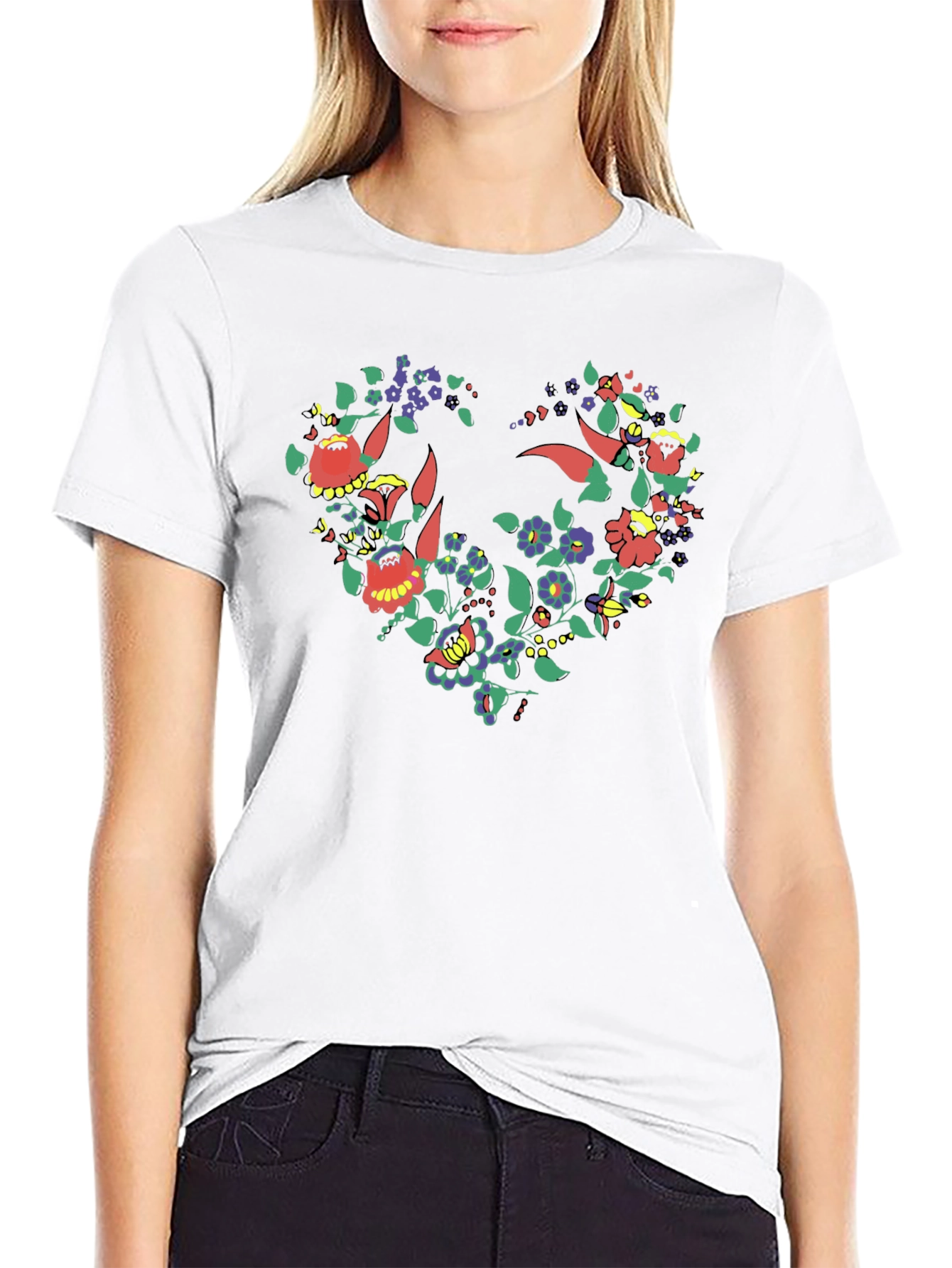 Floral Heart Graphic Tee - Stylish Black T-Shirt