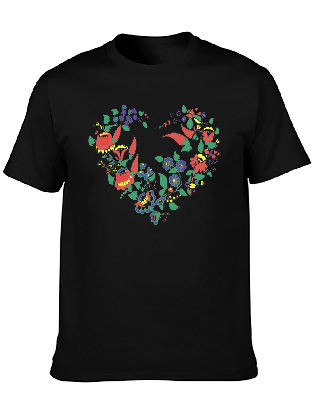 Floral Heart Graphic Tee - Stylish Black T-Shirt