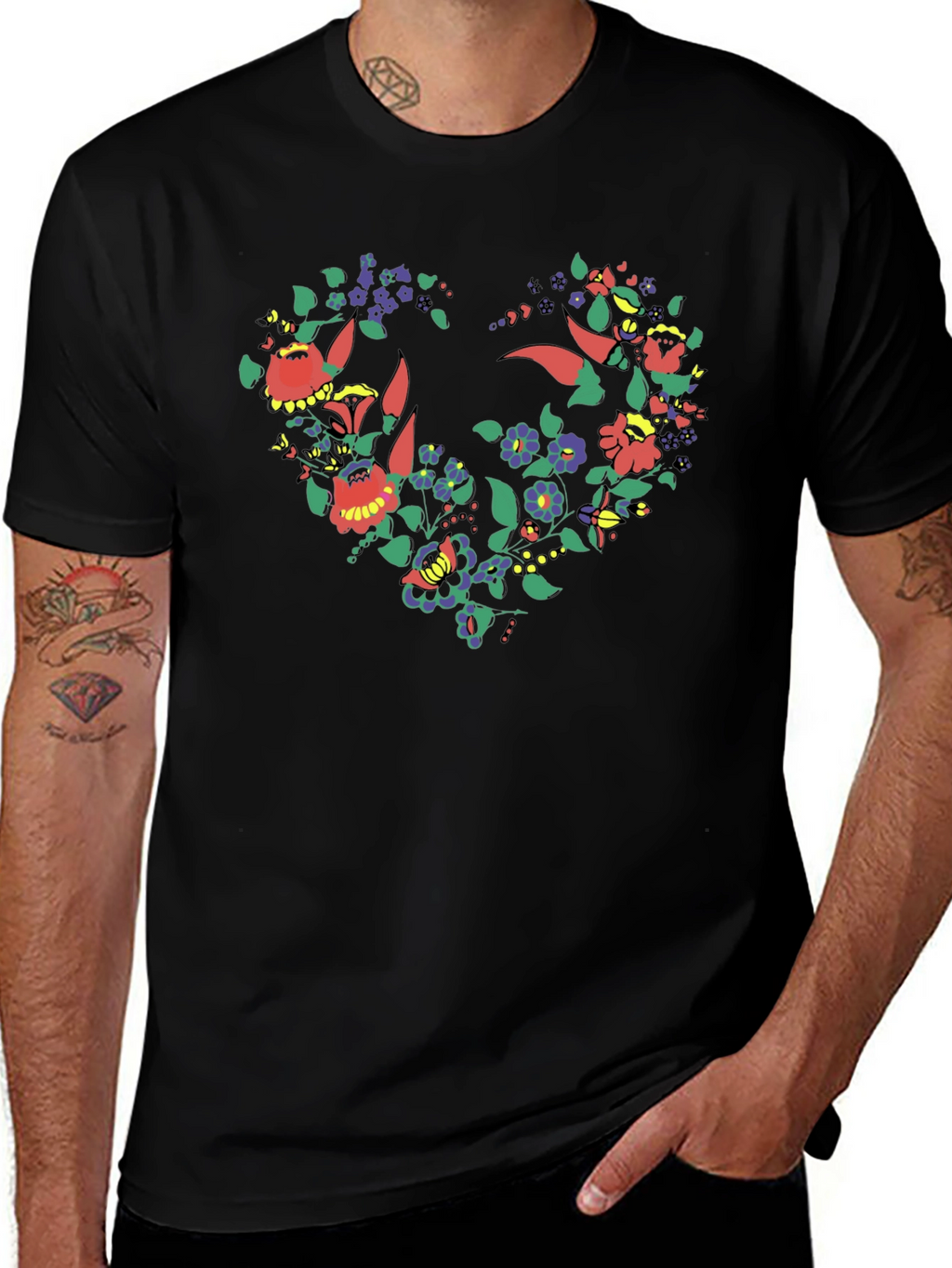 Floral Heart Graphic Tee - Stylish Black T-Shirt