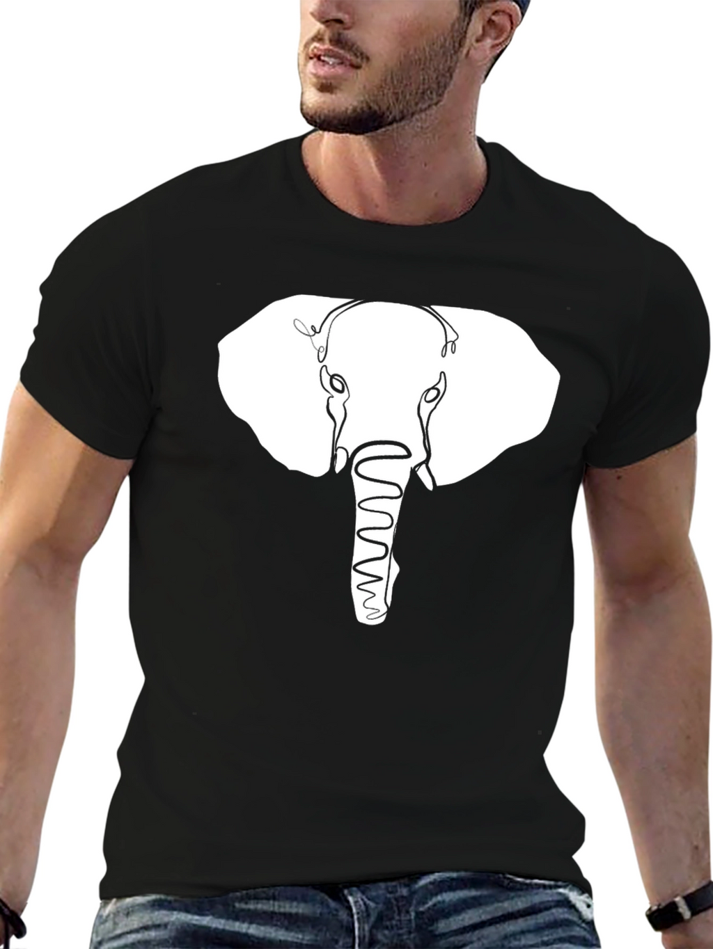 Elephant Outline Graphic Print Black T-Shirt