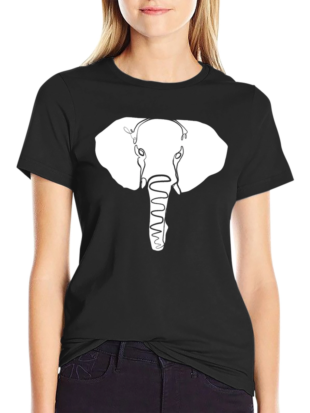 Elephant Outline Graphic Print Black T-Shirt