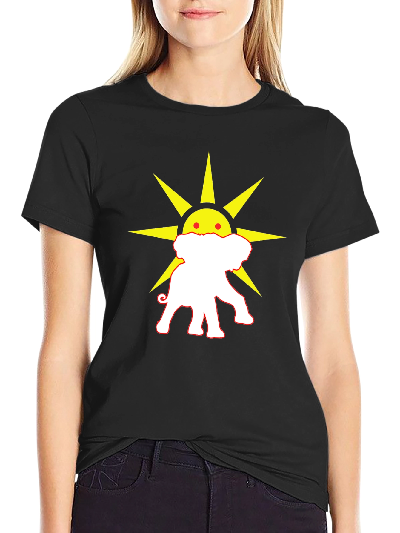 Elephant Sun Graphic Tee - Black Cotton T-Shirt