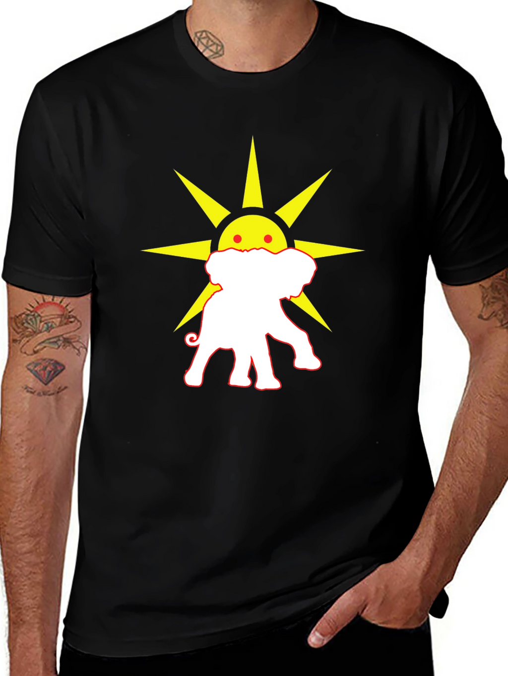 Elephant Sun Graphic Tee - Black Cotton T-Shirt