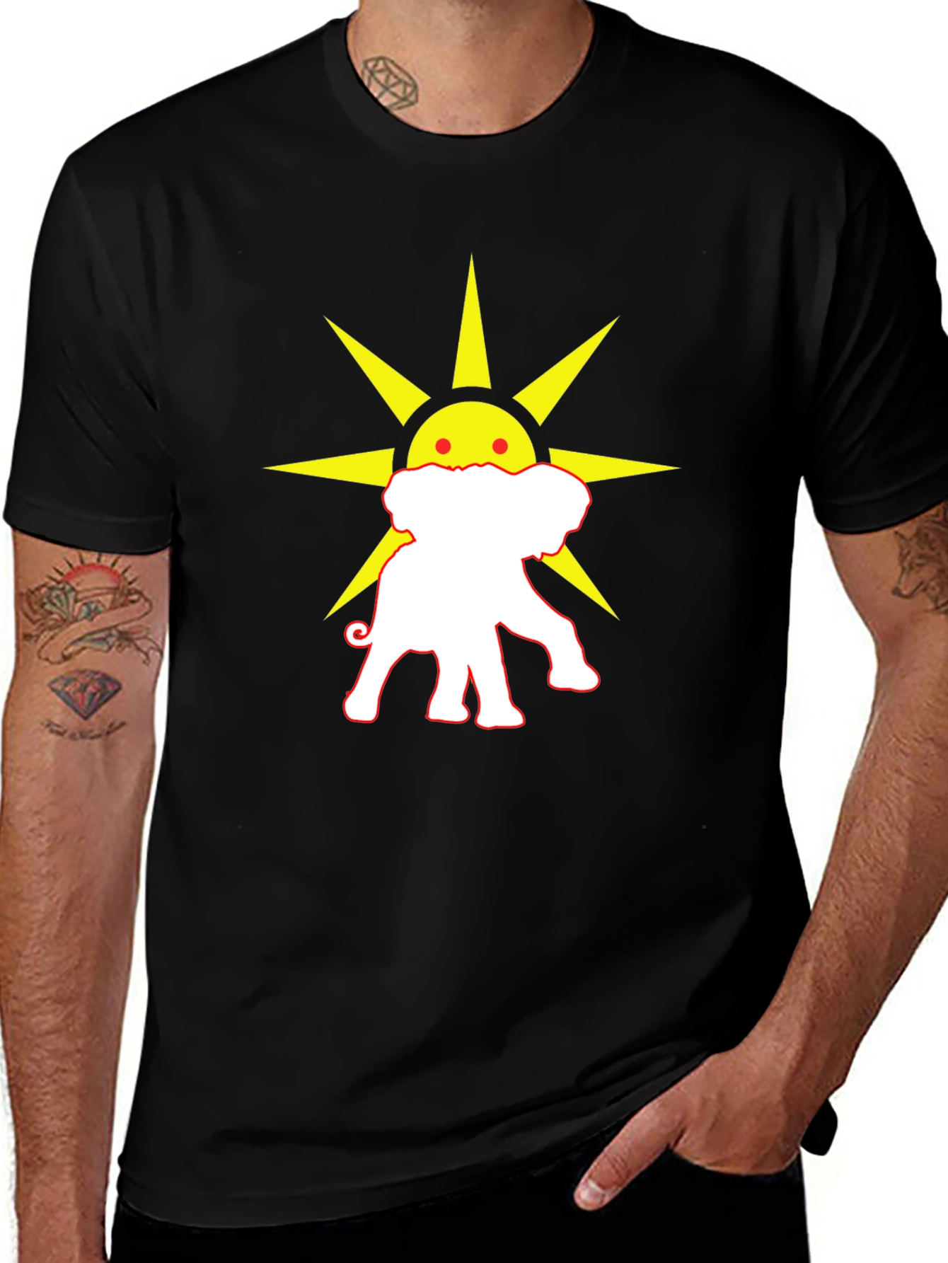 Elephant Sun Graphic Tee - Black Cotton T-Shirt