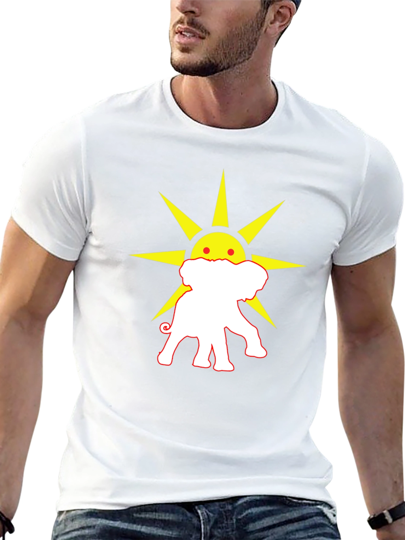 Elephant Sun Graphic Tee - Black Cotton T-Shirt