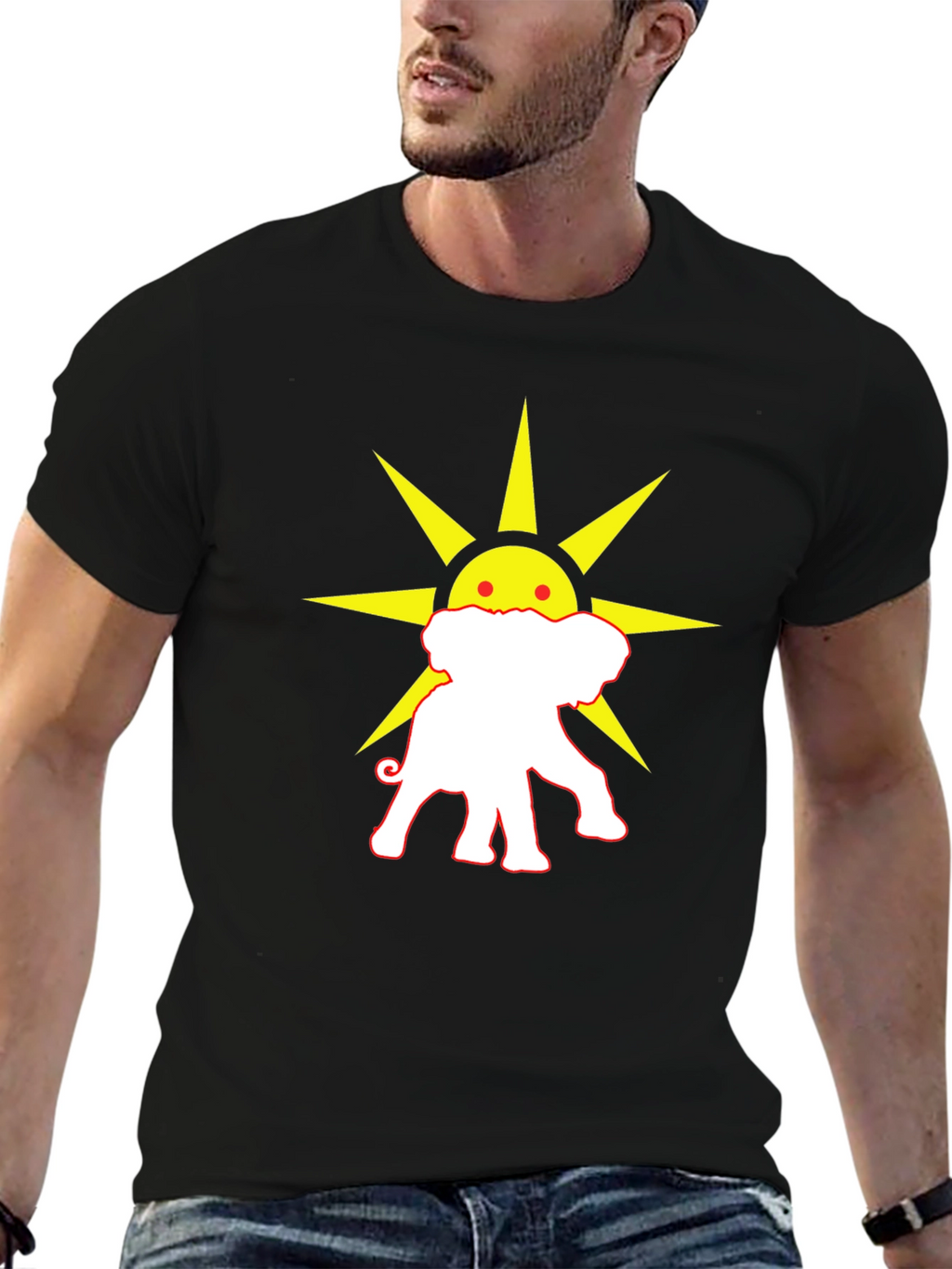 Elephant Sun Graphic Tee - Black Cotton T-Shirt