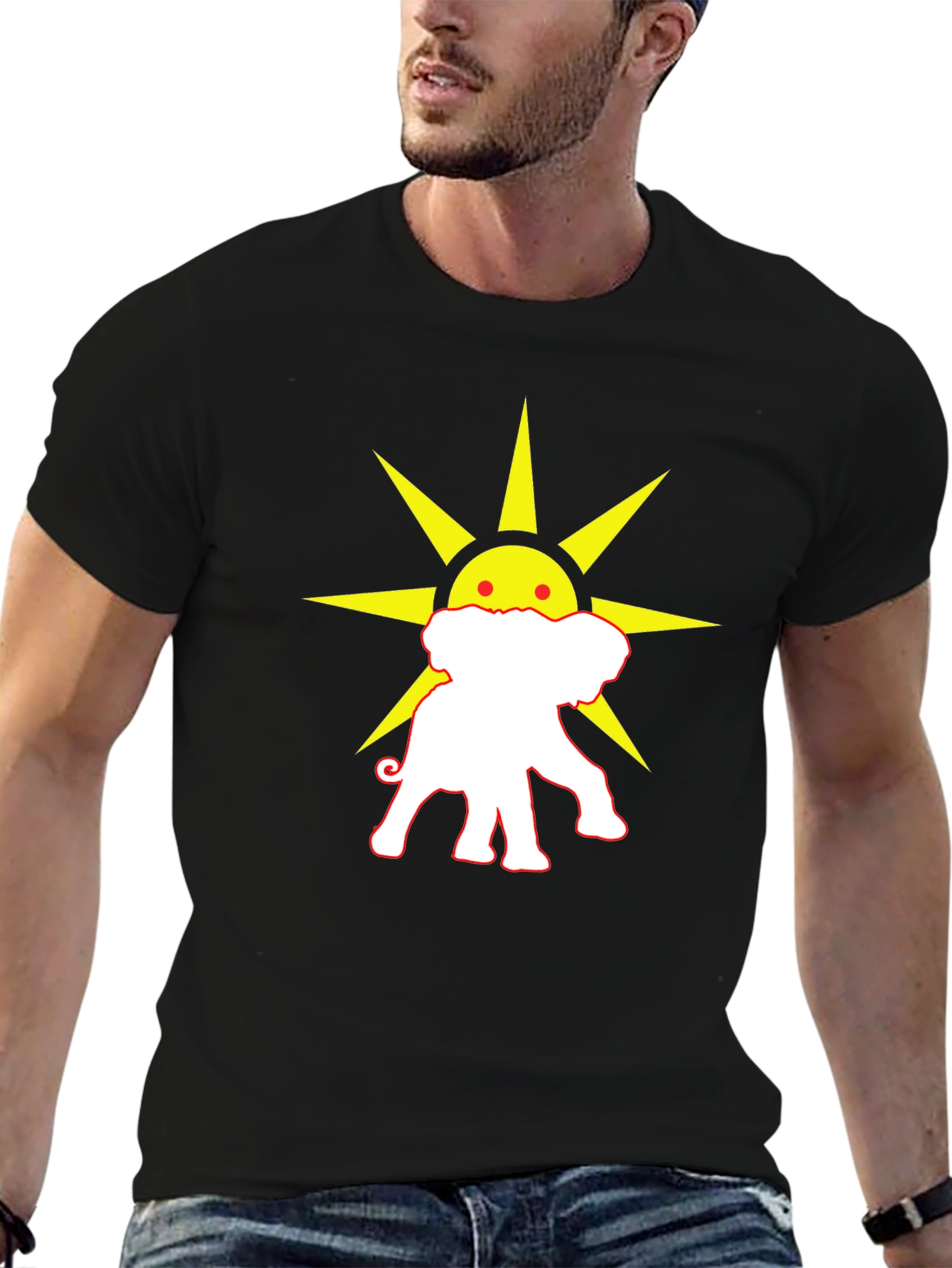 Elephant Sun Graphic Tee - Black Cotton T-Shirt