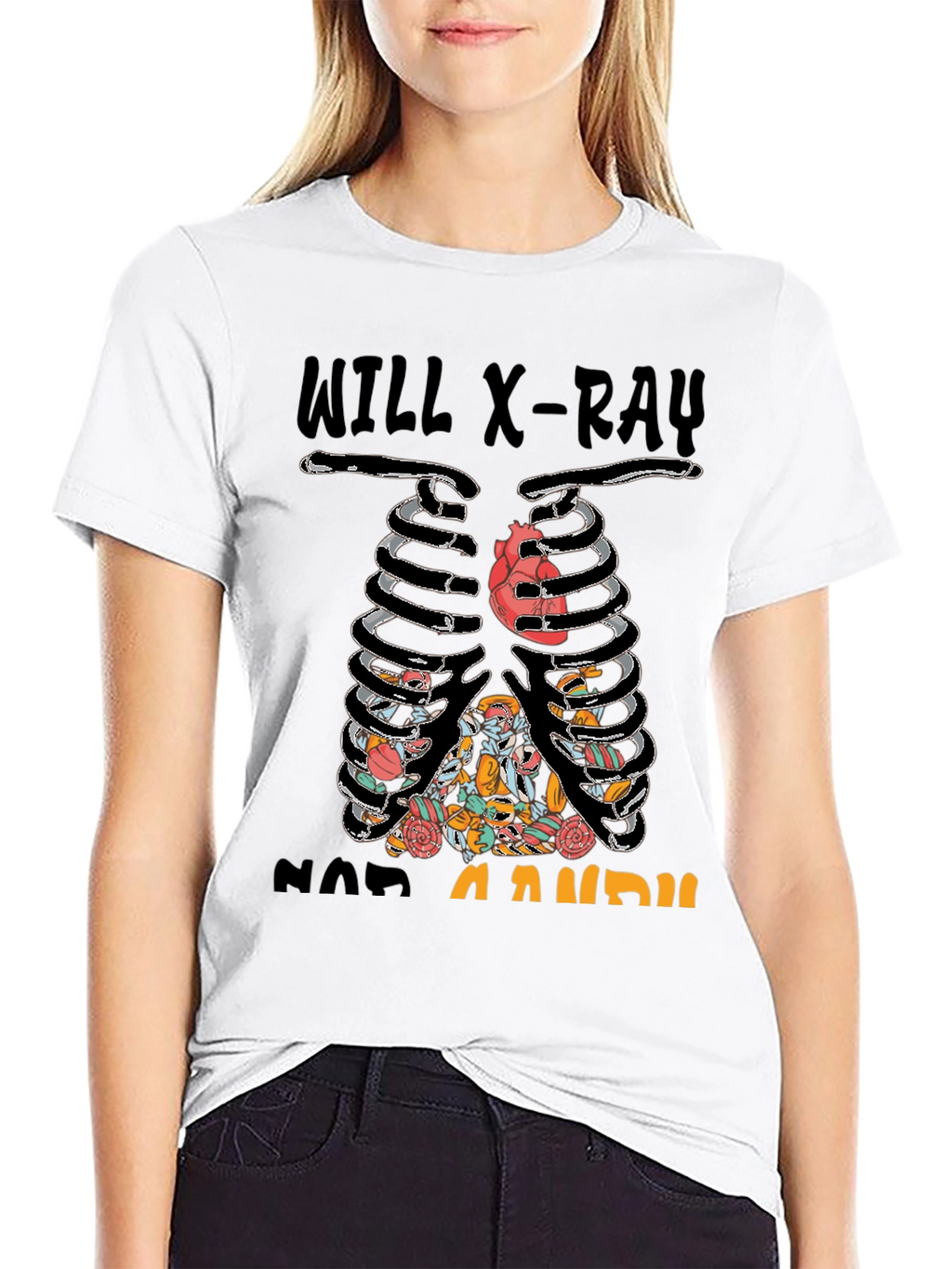 X-Ray Skeleton Candy Heart Graphic T-Shirt