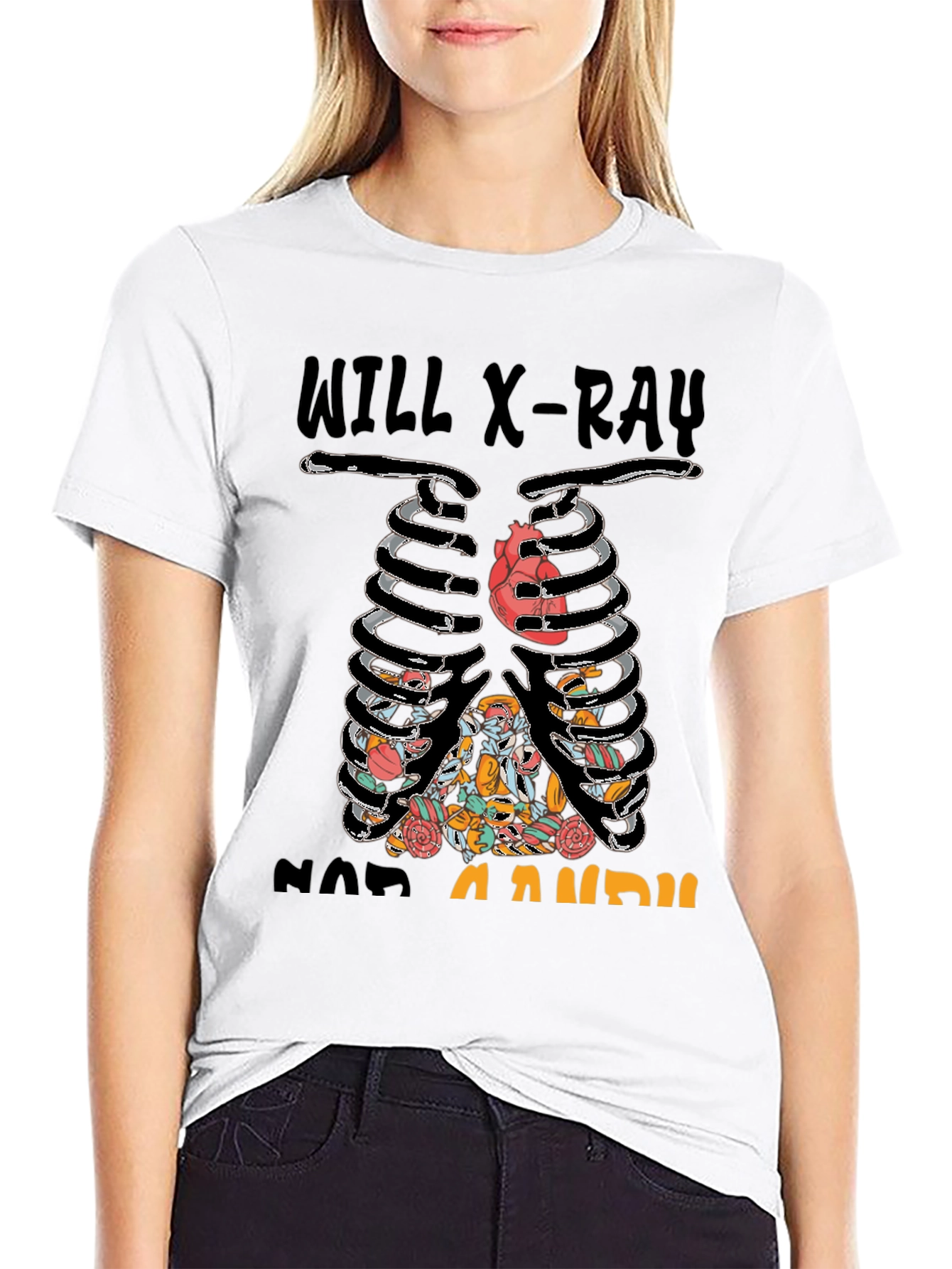 X-Ray Skeleton Candy Heart Graphic T-Shirt