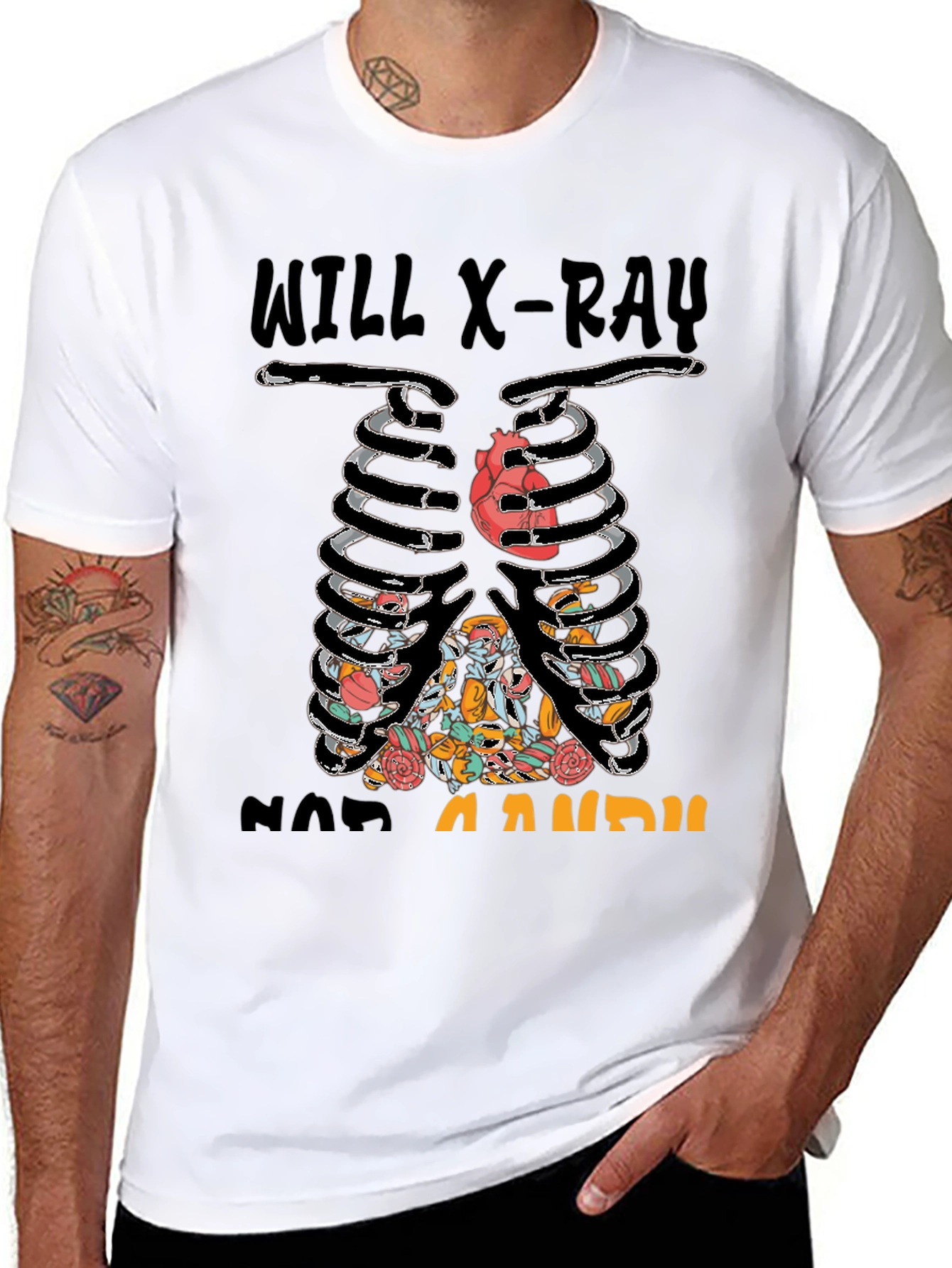 X-Ray Skeleton Candy Heart Graphic T-Shirt