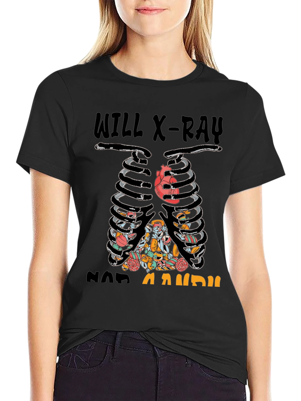 X-Ray Skeleton Candy Heart Graphic T-Shirt