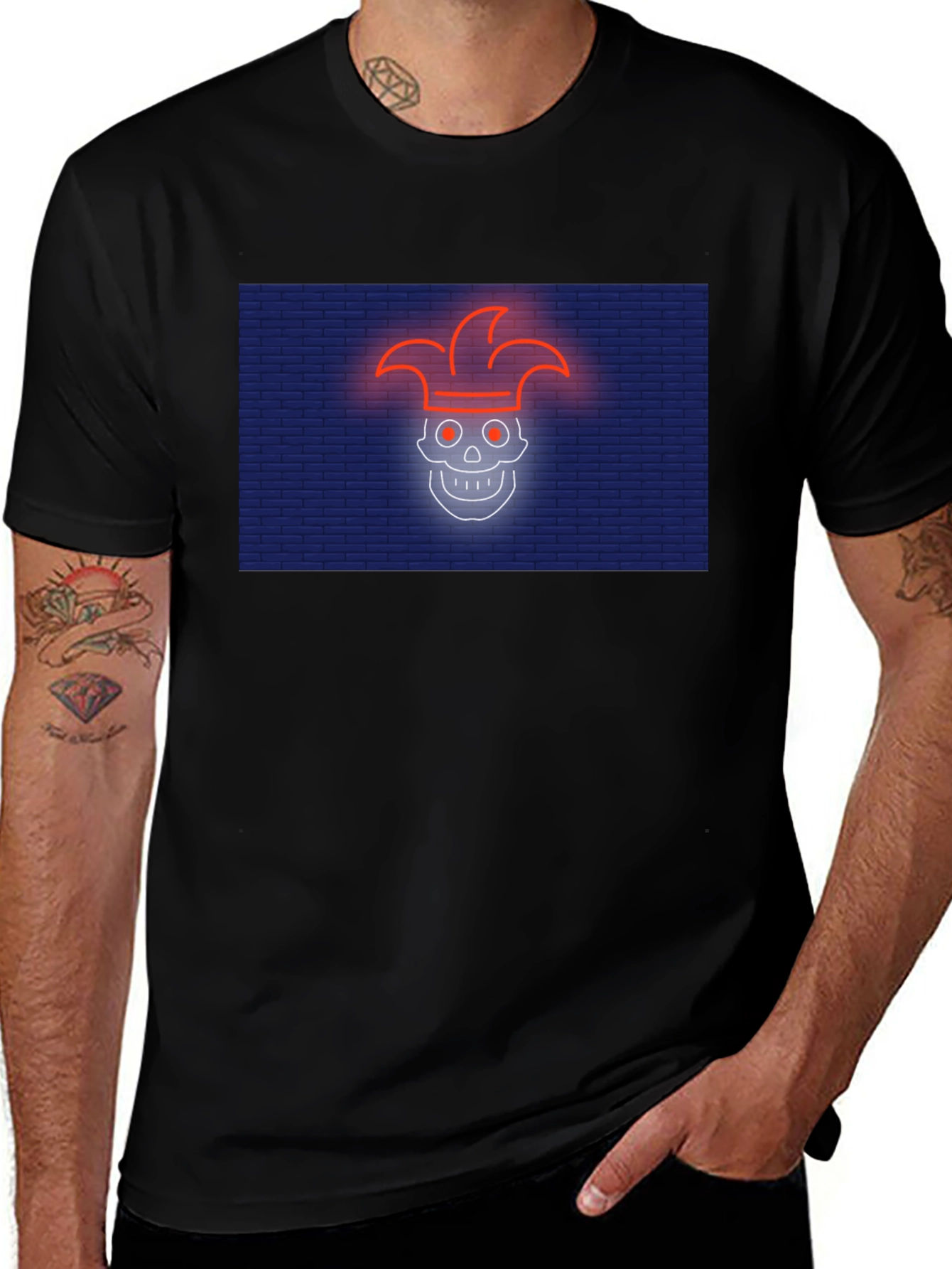 Neon Jester Skull Graphic T-Shirt