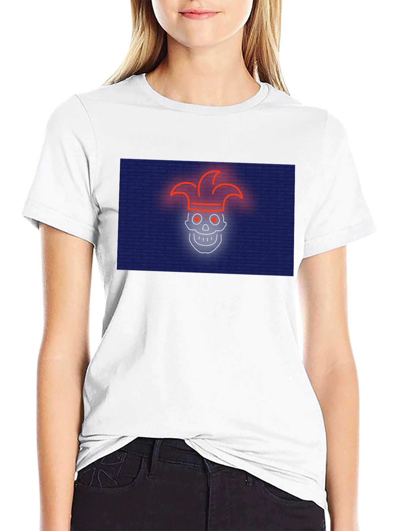 Neon Jester Skull Graphic T-Shirt