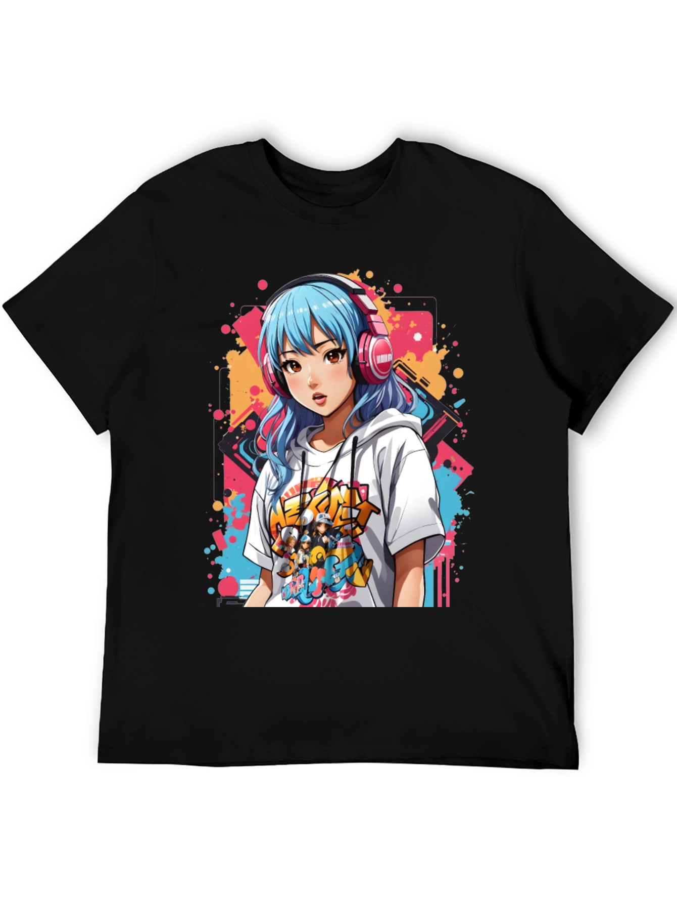 Anime Girl Graphic Tee - Colorful Print