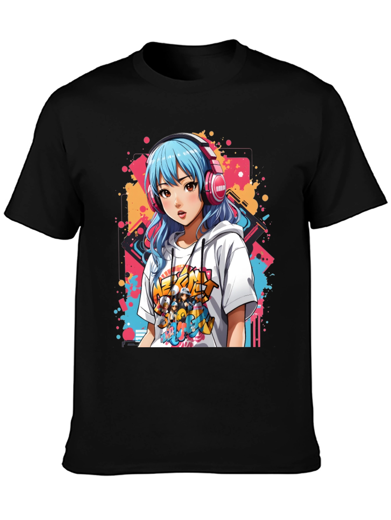 Anime Girl Graphic Tee - Colorful Print