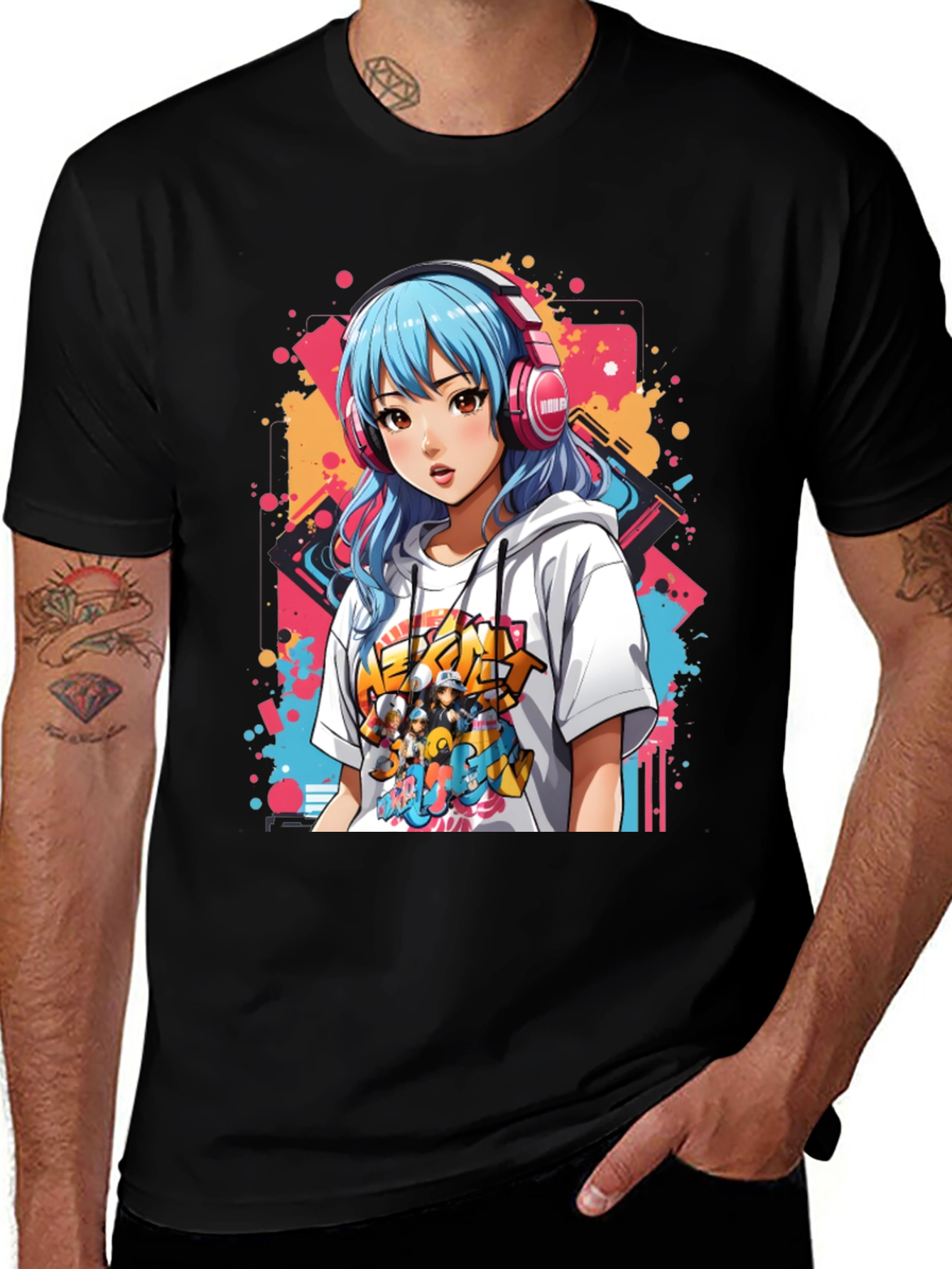 Anime Girl Graphic Tee - Colorful Print