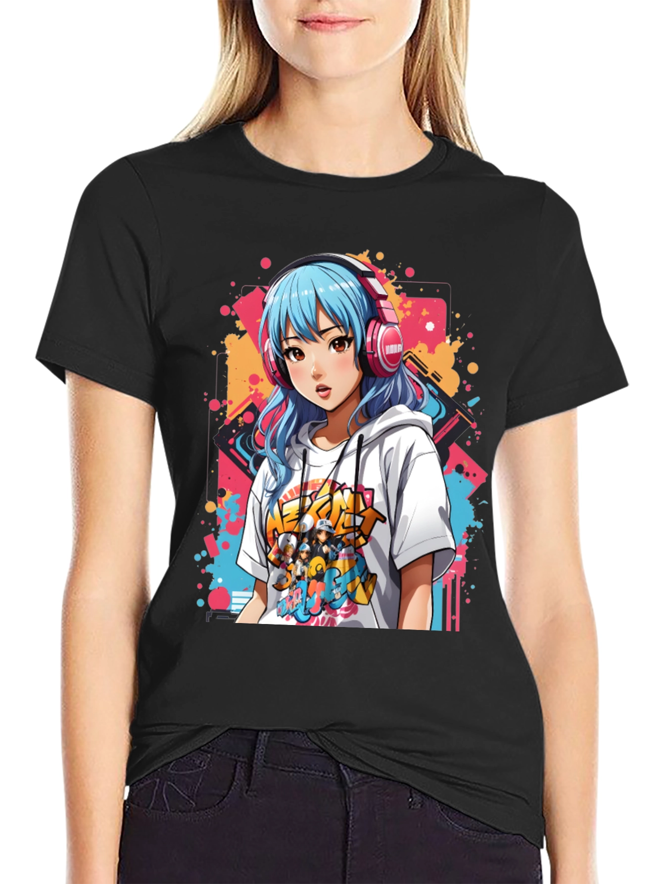 Anime Girl Graphic Tee - Colorful Print
