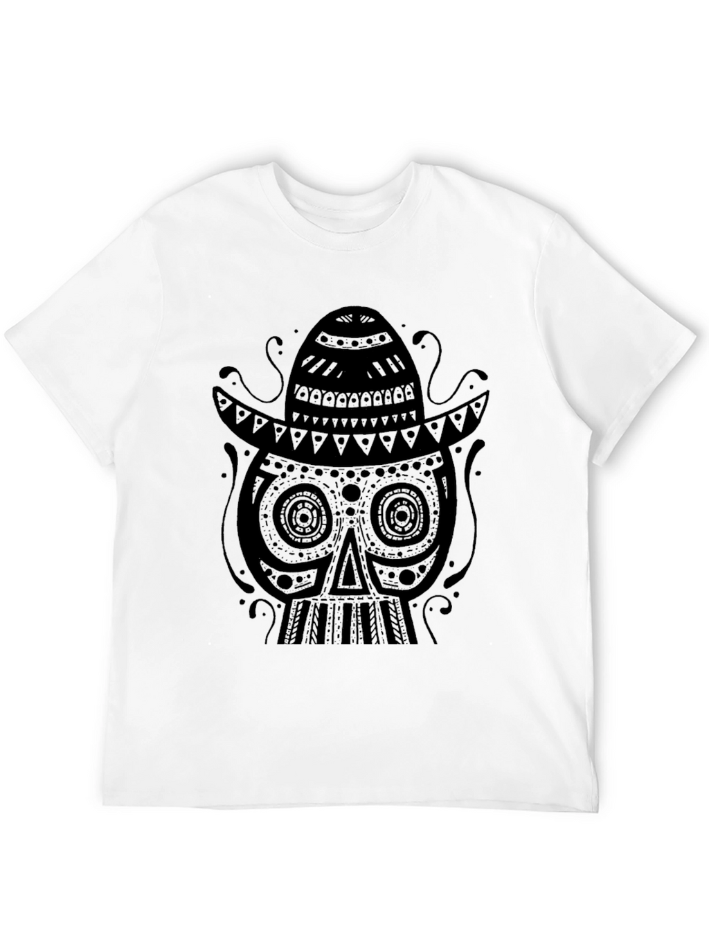 Black Skull Sombrero Graphic Tee - Mens Fashion