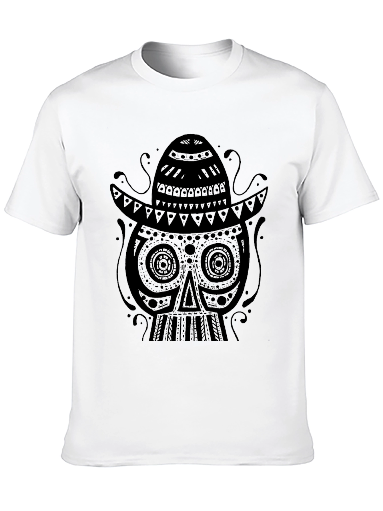 Black Skull Sombrero Graphic Tee - Mens Fashion