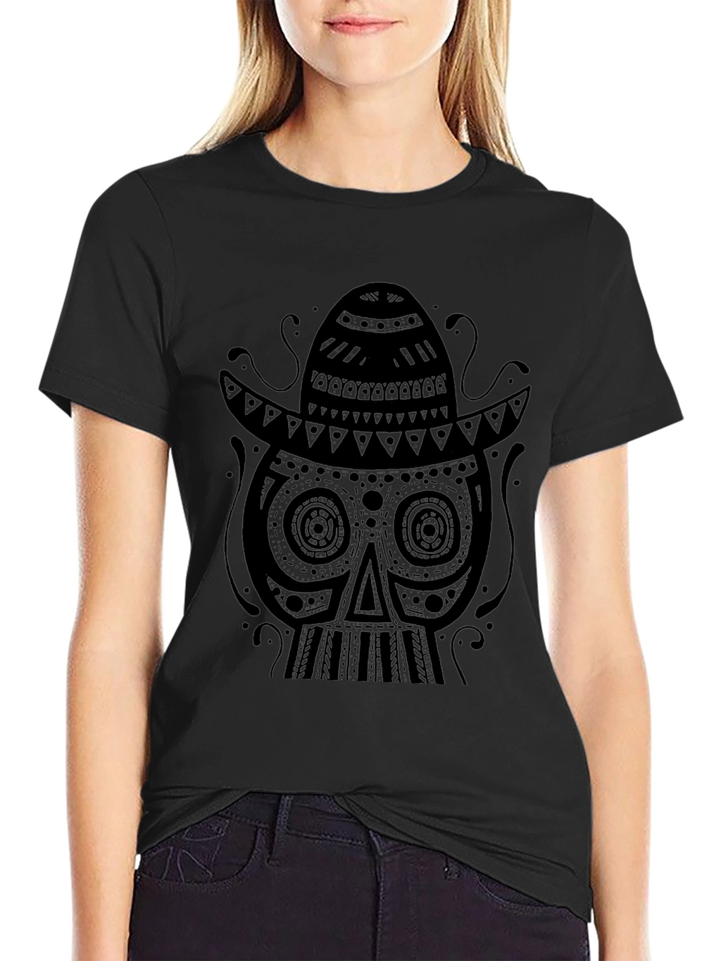 Black Skull Sombrero Graphic Tee - Mens Fashion