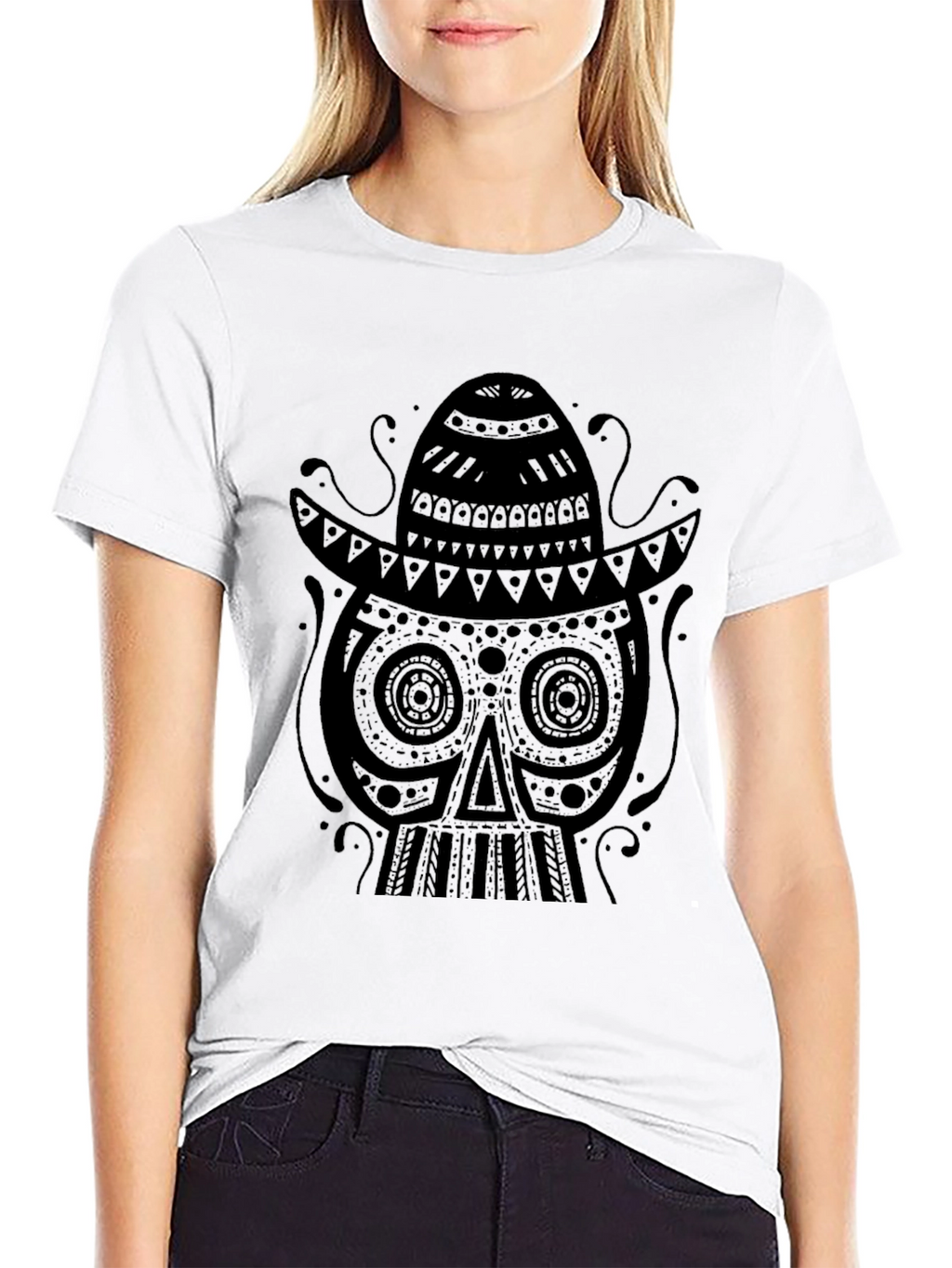 Black Skull Sombrero Graphic Tee - Mens Fashion